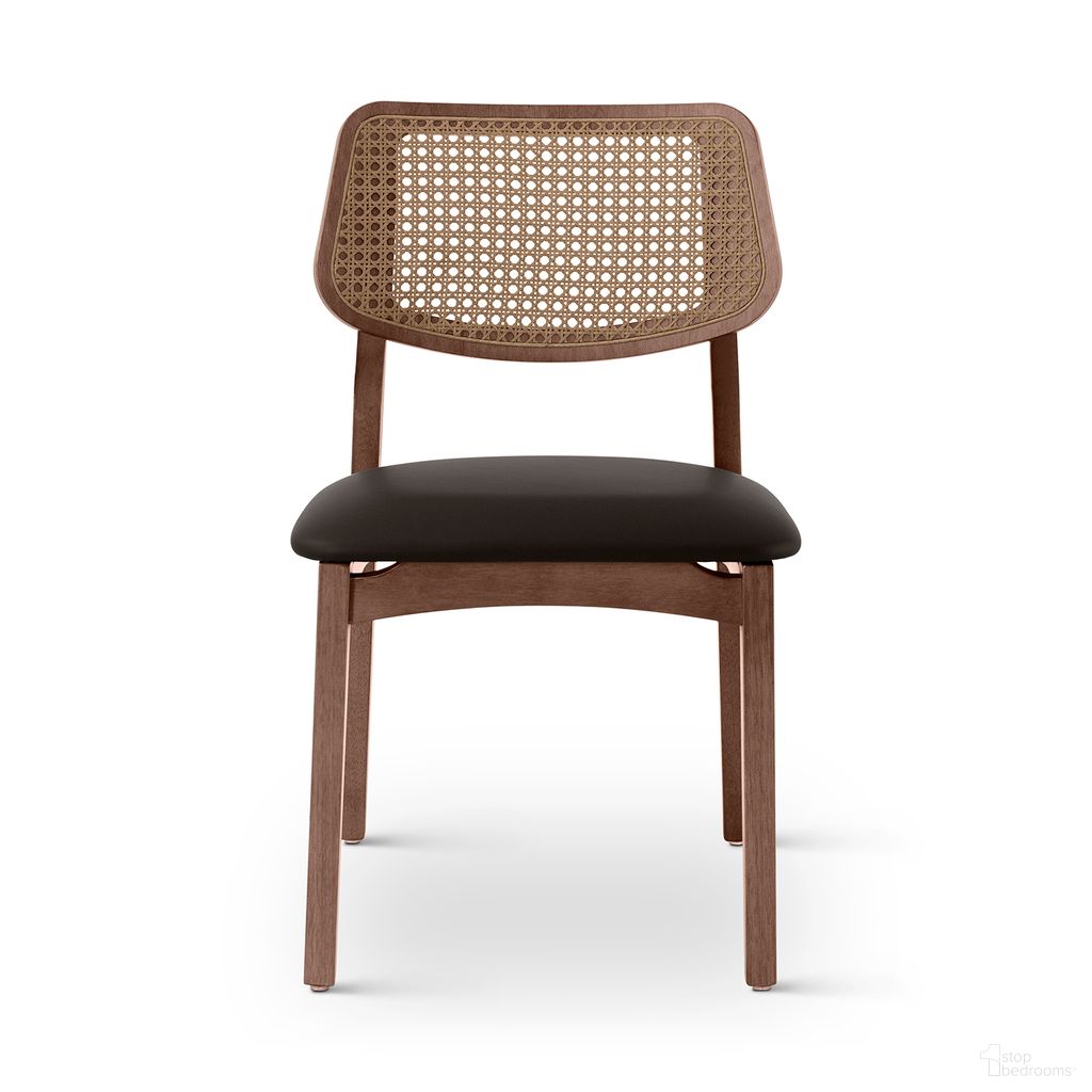 The appearance of Modern Brazilian Beth Cane Side Chair In Shimmy Black and Nogal designed by Urbia in the modern / contemporary interior design. This shimmy black/nogal piece of furniture  was selected by 1StopBedrooms from Modern Brazilian Collection to add a touch of cosiness and style into your home. Sku: BSM-240411-12. Material: Fabric. Chair Type: Side Chair.