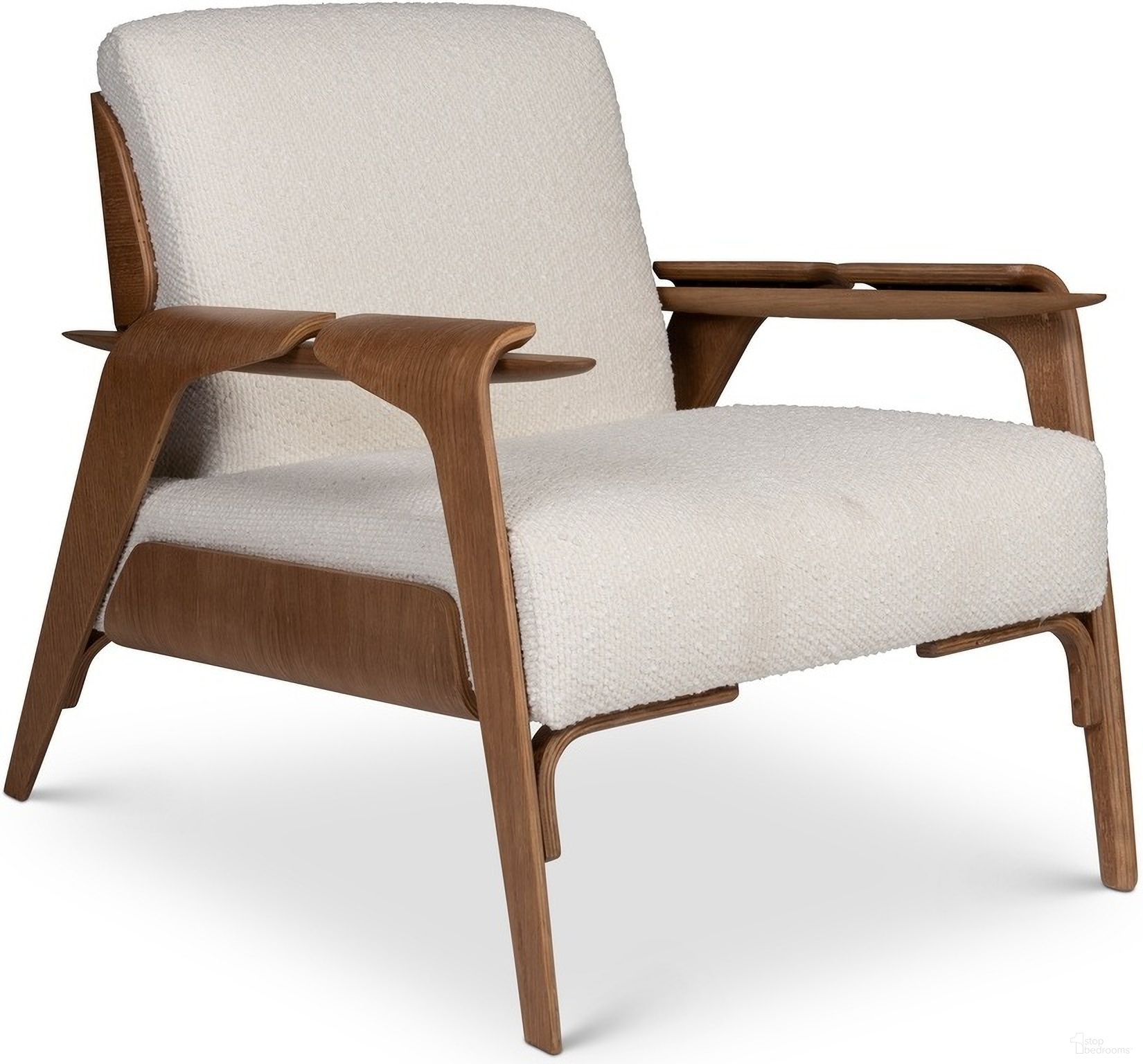 The appearance of Modern Brazilian Fly Accent Chair In Boucle Ivory Upholstery and Pecan Frame designed by Urbia in the modern / contemporary interior design. This ivory piece of furniture was selected by 1StopBedrooms from Modern Brazilian Collection to add a touch of cosiness and style into your home. Sku: BMJ-72141-02. Material: Engineered Wood.