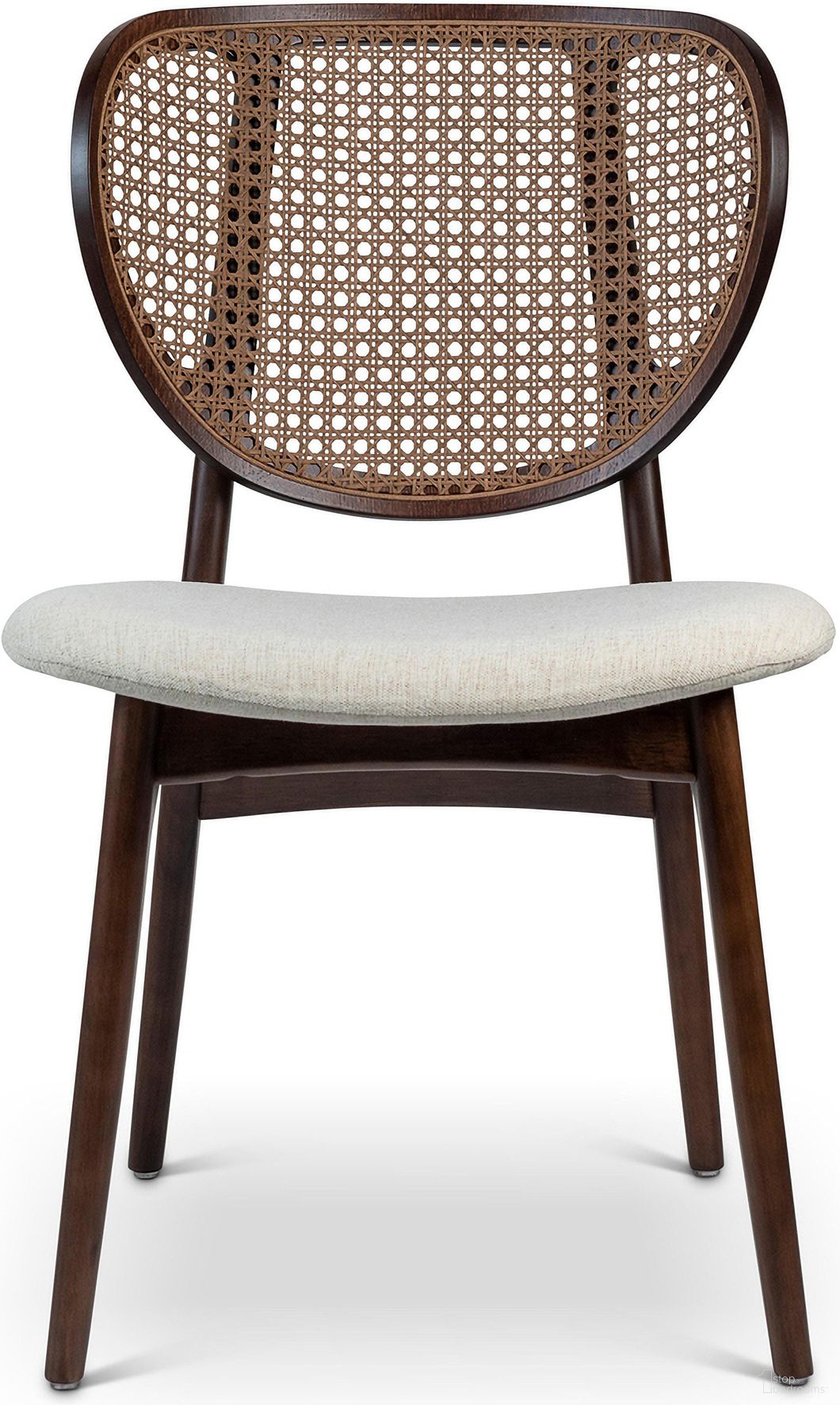 The appearance of Modern Brazilian Joelma Cane Side Chair In Medley Ivory Seat, Nogal Frame and Nogal Cane Webbing designed by Urbia in the modern / contemporary interior design. This nogal piece of furniture was selected by 1StopBedrooms from Modern Brazilian Collection to add a touch of cosiness and style into your home. Sku: BSM-208090-04. Material: Fabric. Chair Type: Side Chair.