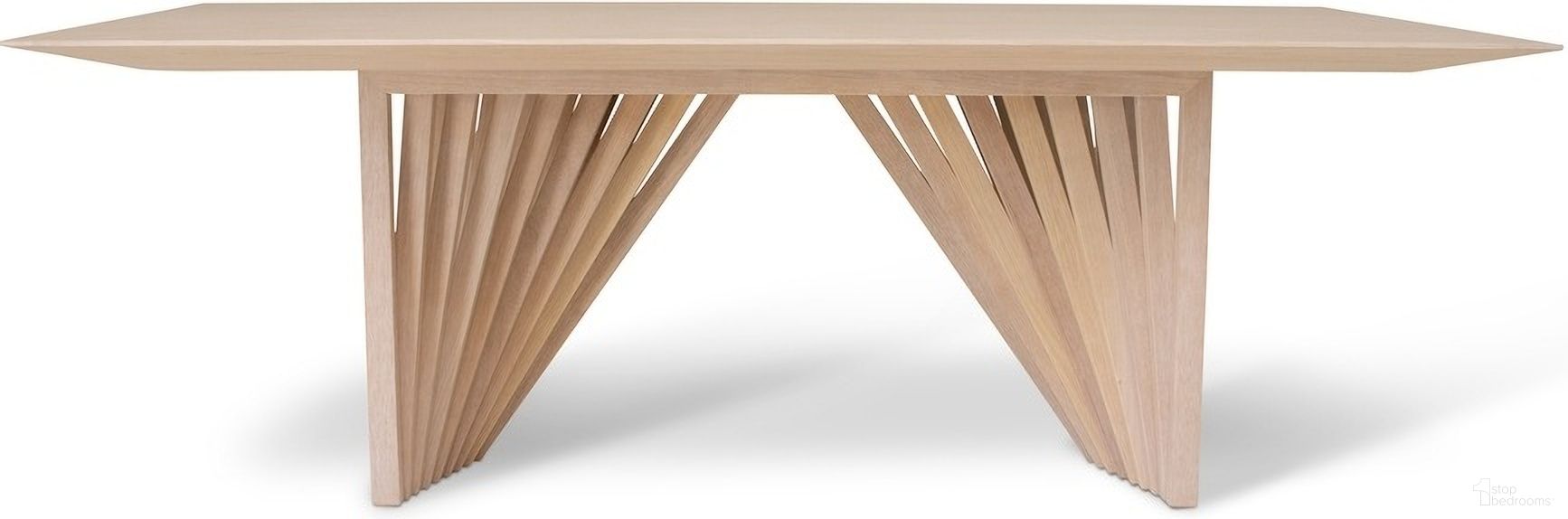 The appearance of Modern Brazilian Laguna Wooden Top Dining Table In Nevoa Frame designed by Urbia in the modern / contemporary interior design. This natural piece of furniture was selected by 1StopBedrooms from Modern Brazilian Collection to add a touch of cosiness and style into your home. Sku: BSM-208223-02. Table Base Style: Double Pedestal. Table Top Shape: Rectangular. Size: 44" x 87". Material: Oak Veneer.