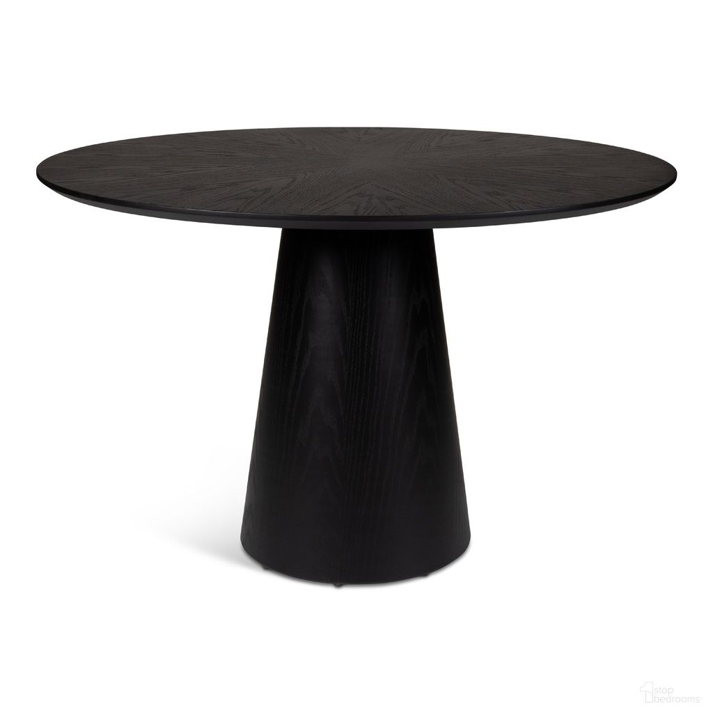 The appearance of Modern Brazilian Mona Wooden Top Round Dining Table In Ebano designed by Urbia in the modern / contemporary interior design. This ebano piece of furniture  was selected by 1StopBedrooms from Modern Brazilian Collection to add a touch of cosiness and style into your home. Sku: BSM-208211-04. Table Base Style: Pedestal. Table Top Shape: Round. Size: 47". Material: Oak Veneer.