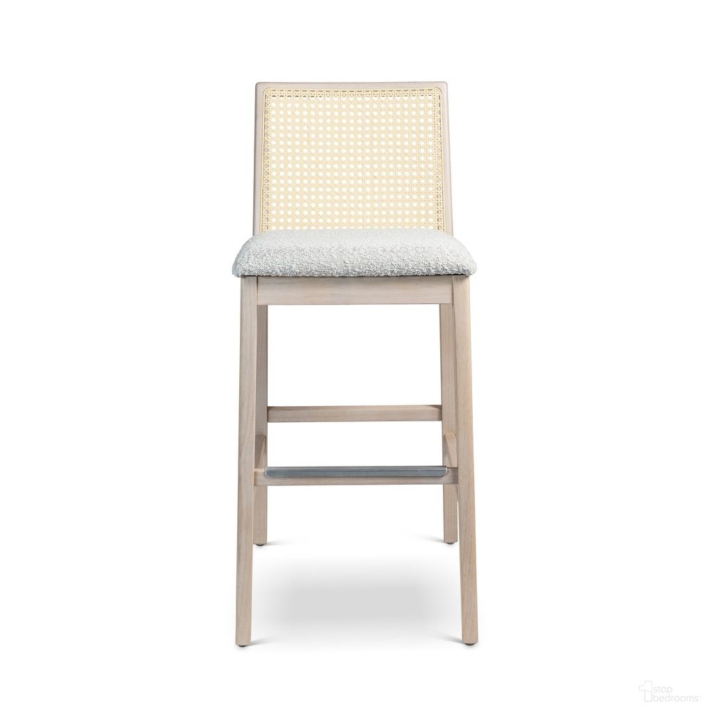 The appearance of Modern Brazilian Nardia Cane Barstool In Crafted Glaze and Nevoa designed by Urbia in the modern / contemporary interior design. This crafted glaze/nevoa piece of furniture was selected by 1StopBedrooms from Modern Brazilian Collection to add a touch of cosiness and style into your home. Sku: BSM-218297-02. Material: Boucle.