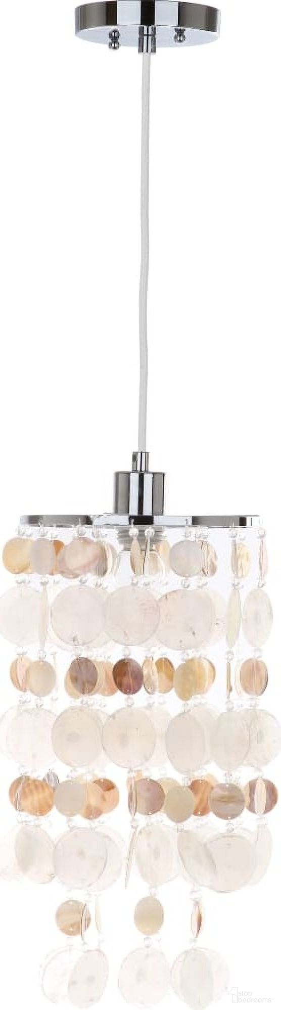 The appearance of Modern Capiz Natural Cream Pendant designed by Safavieh in the modern / contemporary interior design. This natural piece of furniture  was selected by 1StopBedrooms from Modern Collection to add a touch of cosiness and style into your home. Sku: LIT4479A. Material: Chrome.