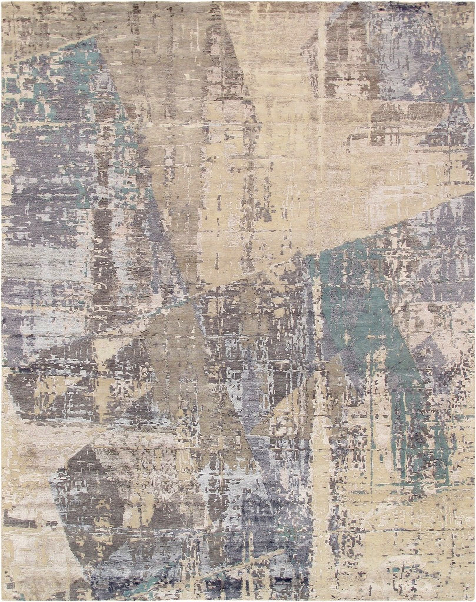 Modern Collection Hand-Knotted Bsilk and Wool Area Rug-10' x 13' 9" In Grey and Multi
