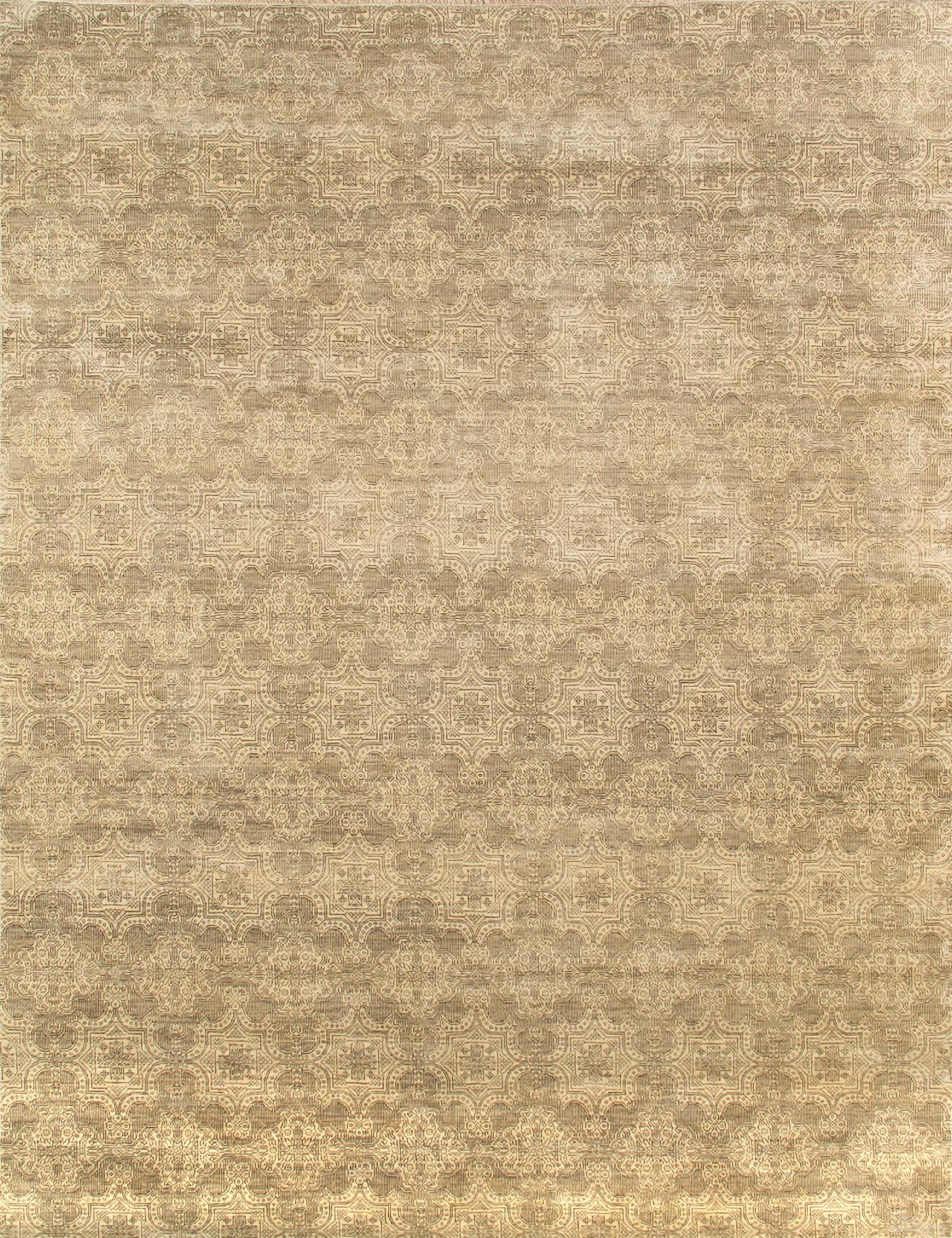 Modern Collection Hand-Knotted Lamb's Wool Area Rug- 7' 11" x 10' 1" In Ivory and Green