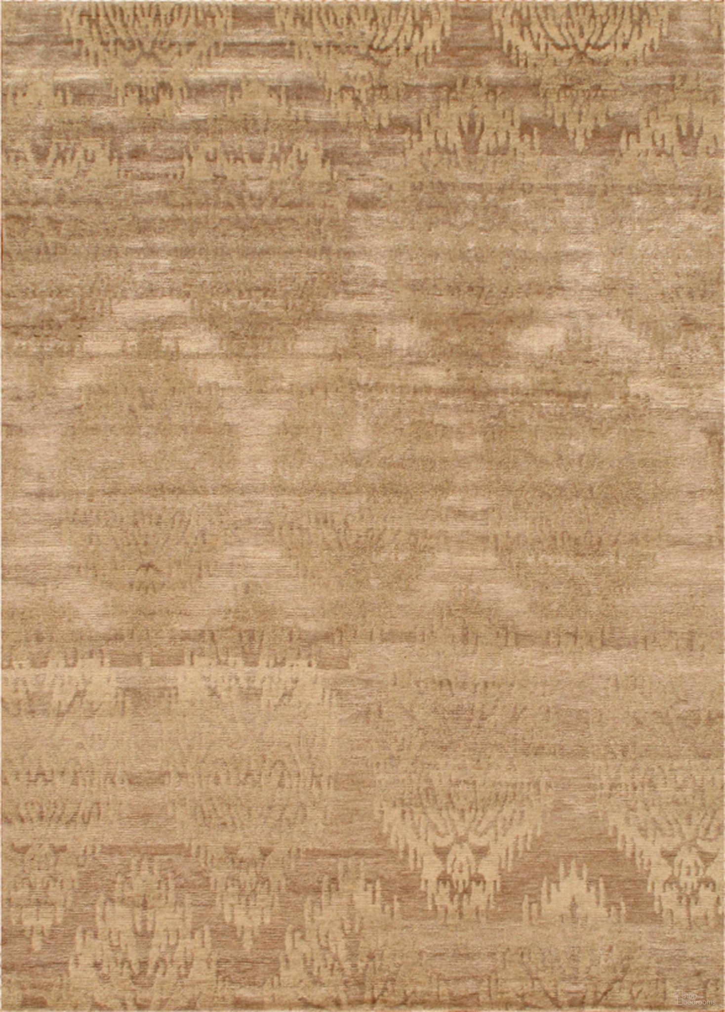Modern Collection Hand-Knotted Pure Silk Area Rug- 5'10" x 7'11" In Ivory and Beige