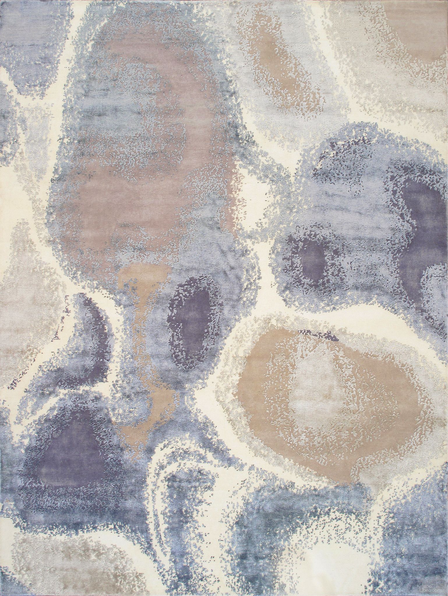 Modern Collection Hand-Knotted Silk and Wool Abstract Rugs- 9' 1" x 12' 2" In Ivory and Blue