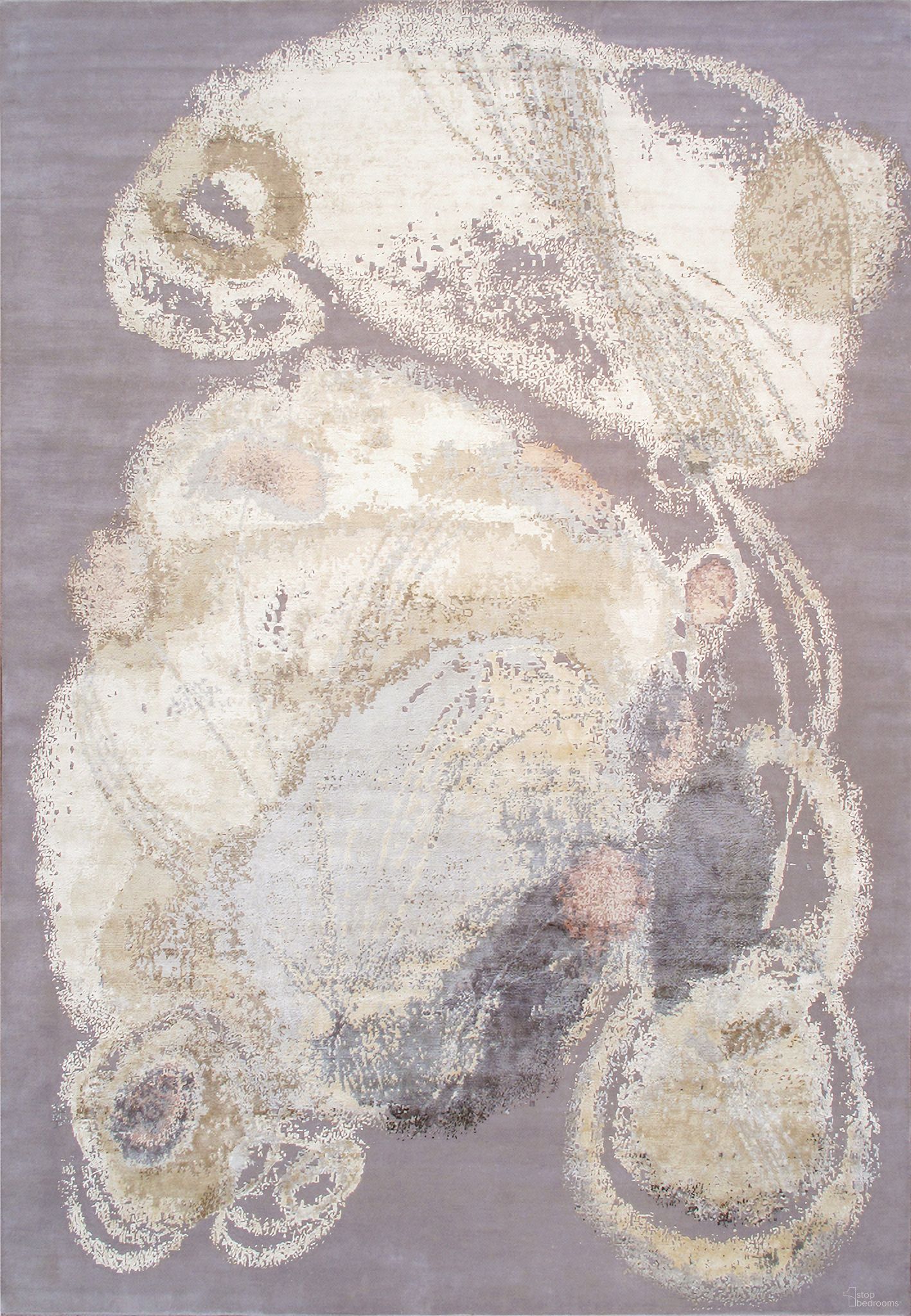 Modern Collection Hand-Knotted Silk and Wool Abstract Rugs- 9'11" x 14' 5" In Ivory and Grey