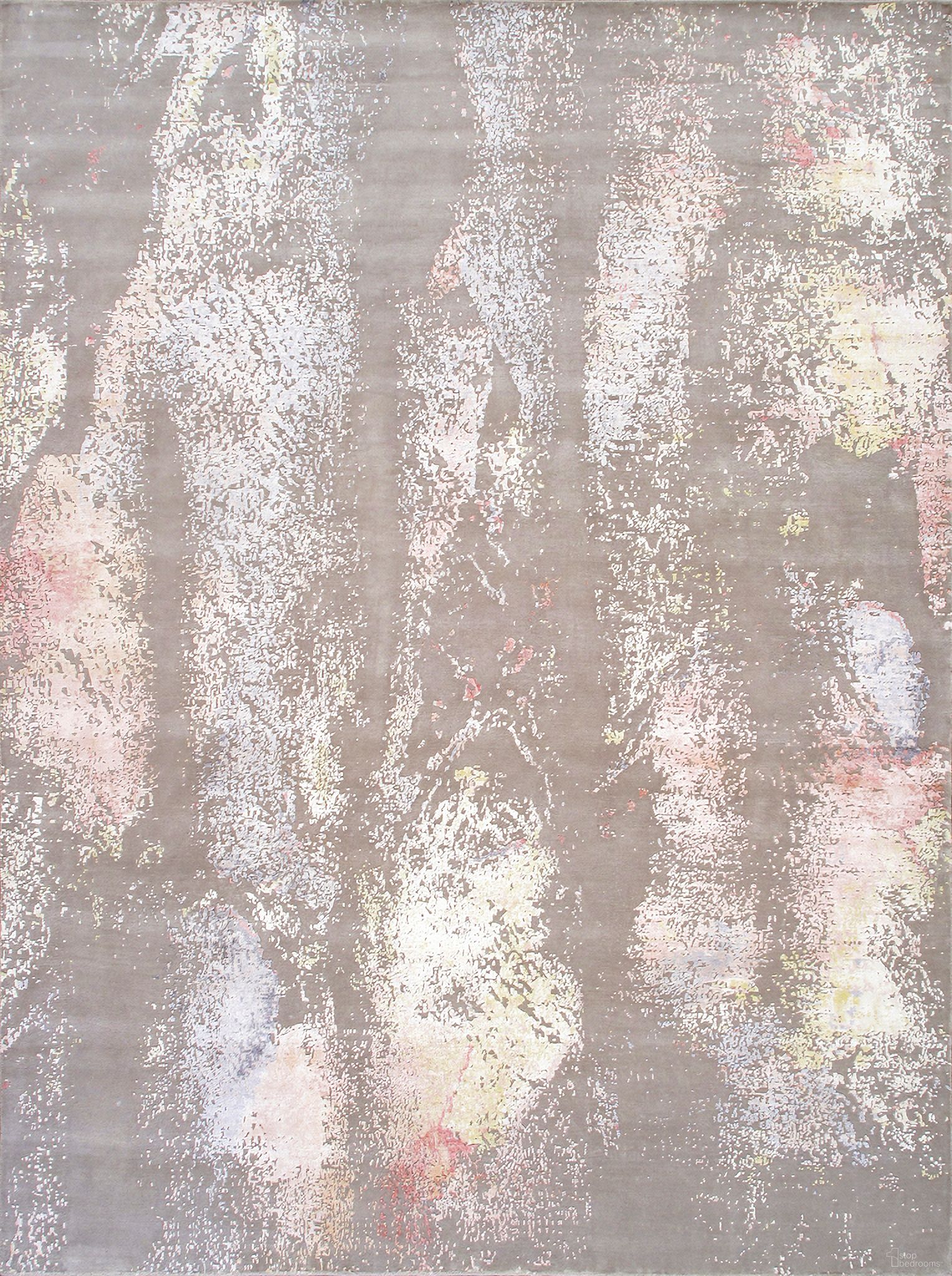 Modern Collection Hand-Knotted Silk and Wool Abstract Rugs- 9' x 12' 2" In Taupe and Multi