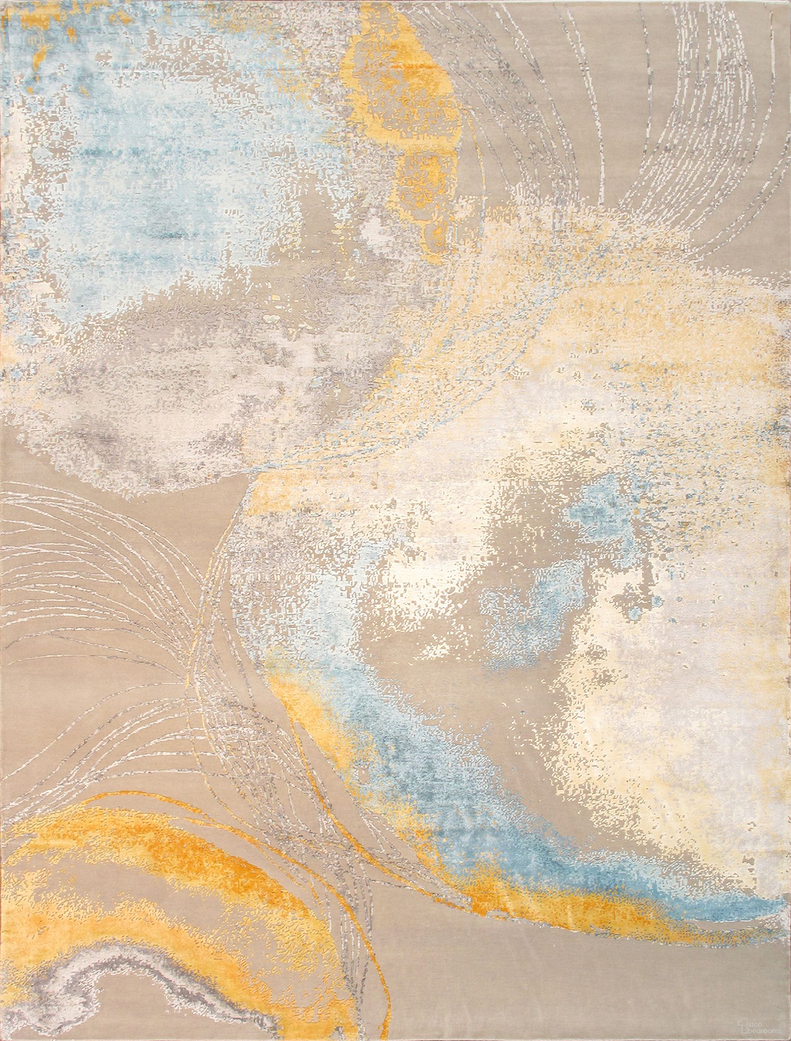 Modern Collection Hand-Knotted Silk and Wool Area Rug-10' 2" x 14' 2" In Beige and Grey