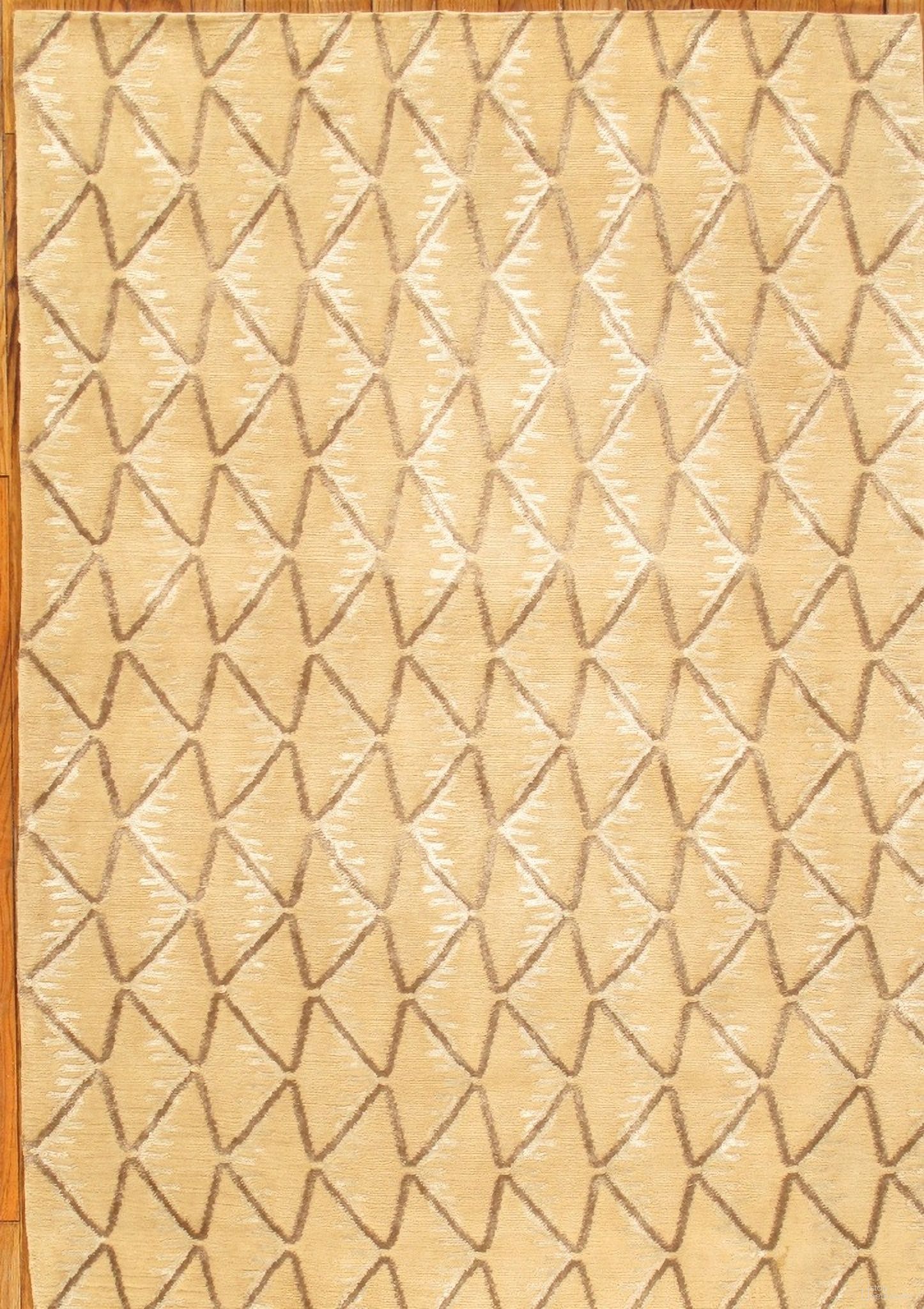 Modern Collection Hand-Knotted Silk and Wool Area Rug- 3'11" x 5' 9" In Beige