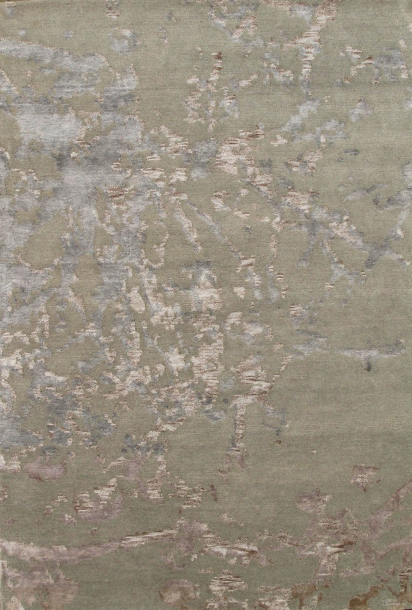 Modern Collection Hand-Knotted Silk and Wool Area Rug- 4' 1" x 5' 11" In Light Green and Silver