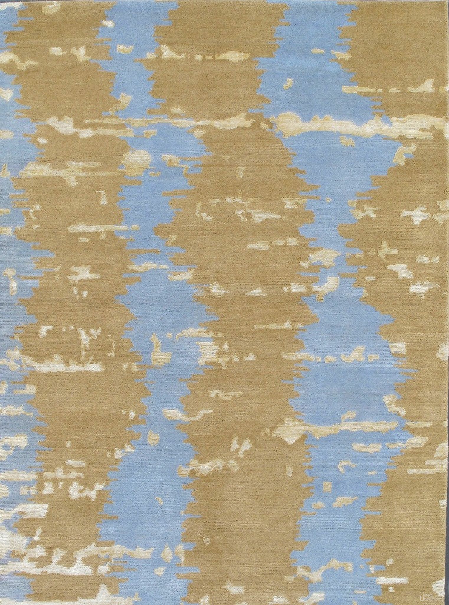 Modern Collection Hand-Knotted Silk and Wool Area Rug- 4' 2" x 5' 8" In Grey and Gold