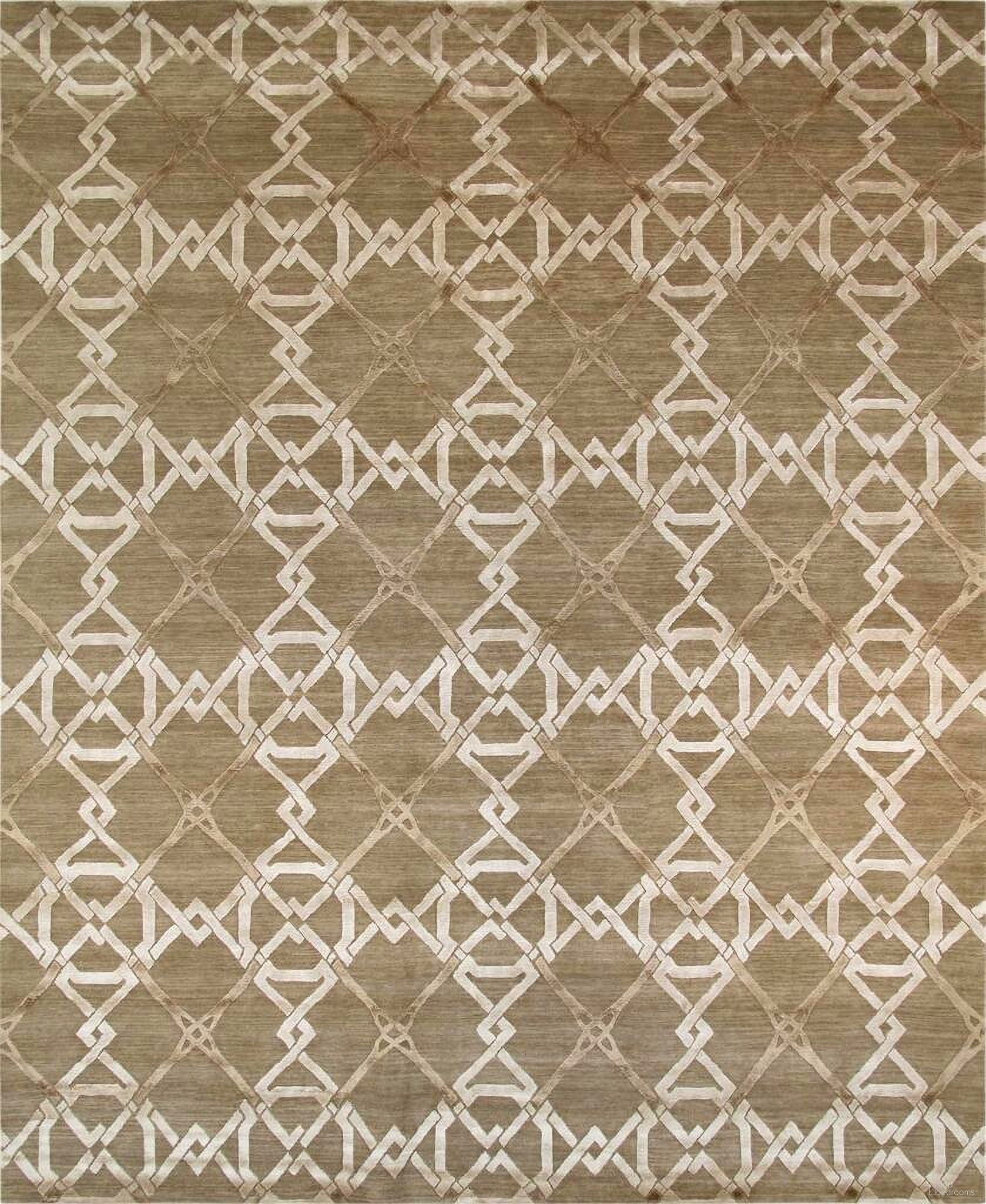 Modern Collection Hand-Knotted Silk and Wool Area Rug- 8' 1" x 10' 1" In Mocha and Silver
