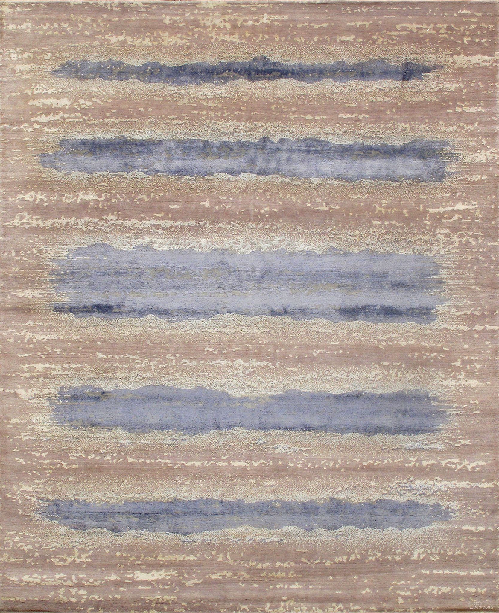 Modern Collection Hand-Knotted Silk and Wool Area Rug- 8' 1" x 9'11" In Mauve and Blue