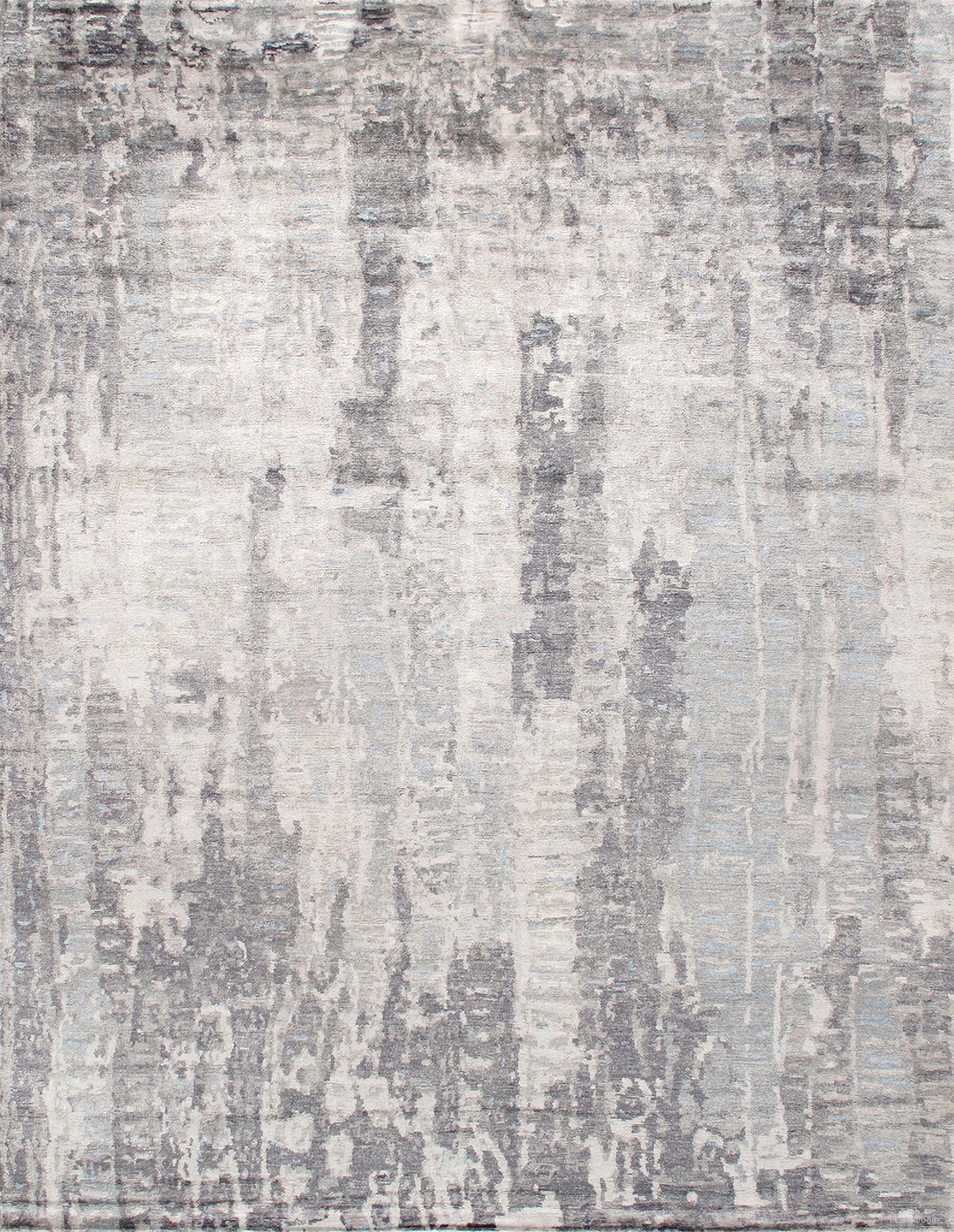 Modern Collection Hand-Knotted Silk and Wool Area Rug - 9' 2" x 12' In Silver and Grey