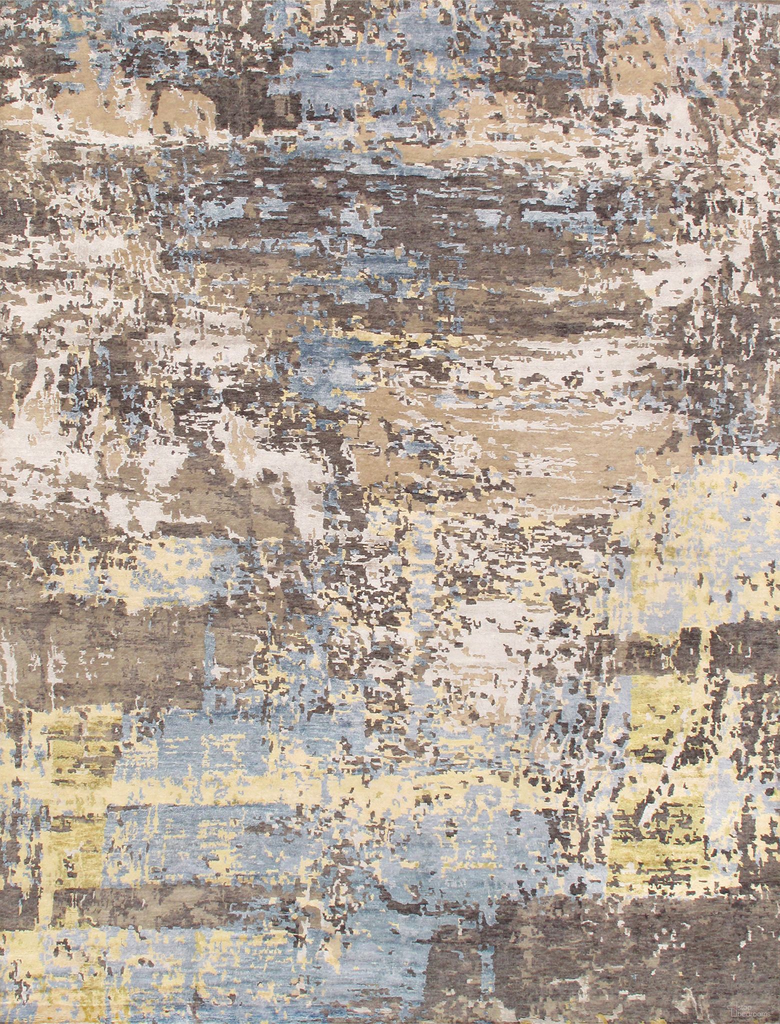 Modern Collection Hand-Knotted Silk and Wool Area Rug- 9' x 11'11" In Silver and Blue