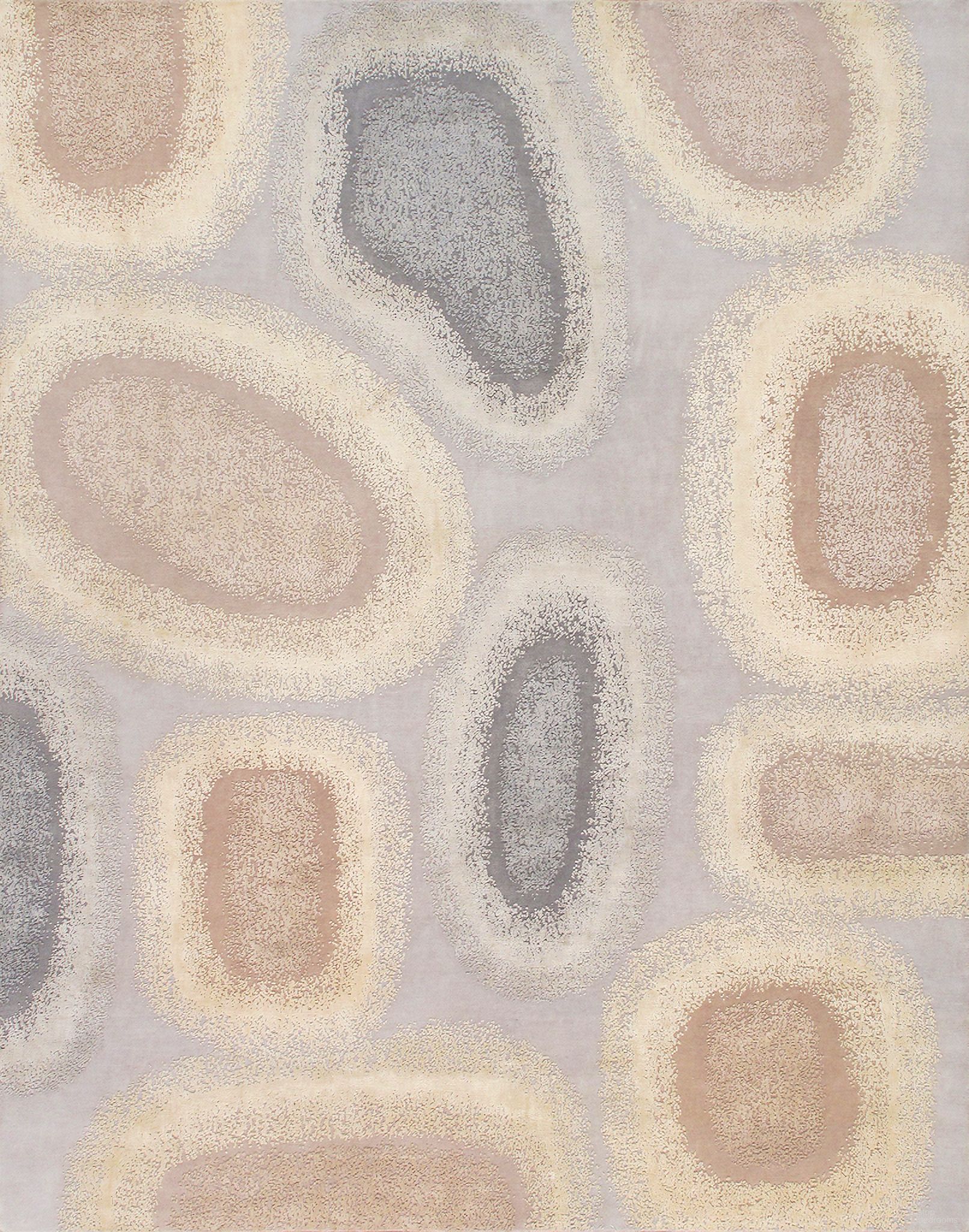 Modern Collection Hand-Knotted Silk and Wool Area Rug - 8' 1" x 9'10" In Silver and Multi