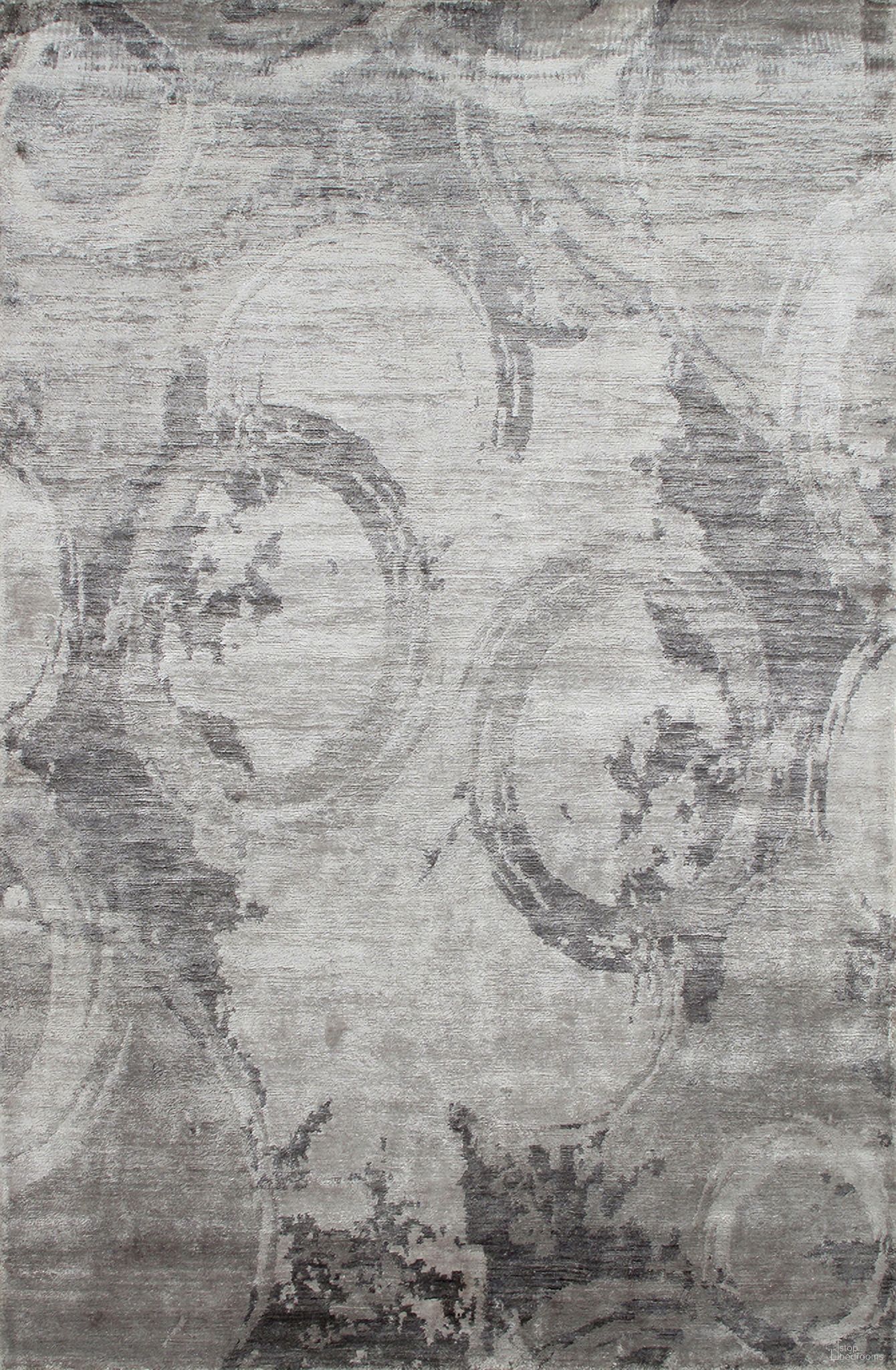 Modern Collection Hand-Knotted Silk Area Rug- 5' 6" x 8' 6" In Grey and Silver