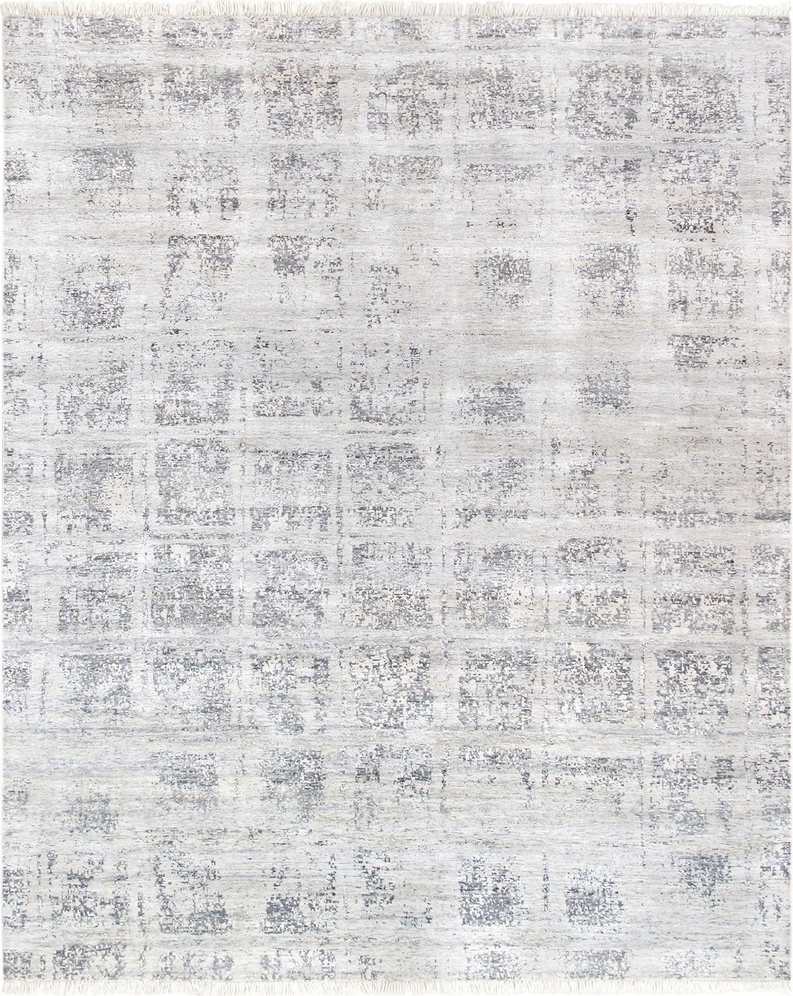 Modern Collection Hand-Knotted Silk Area Rug- 8'11" x 12' 1" In Silver and Grey