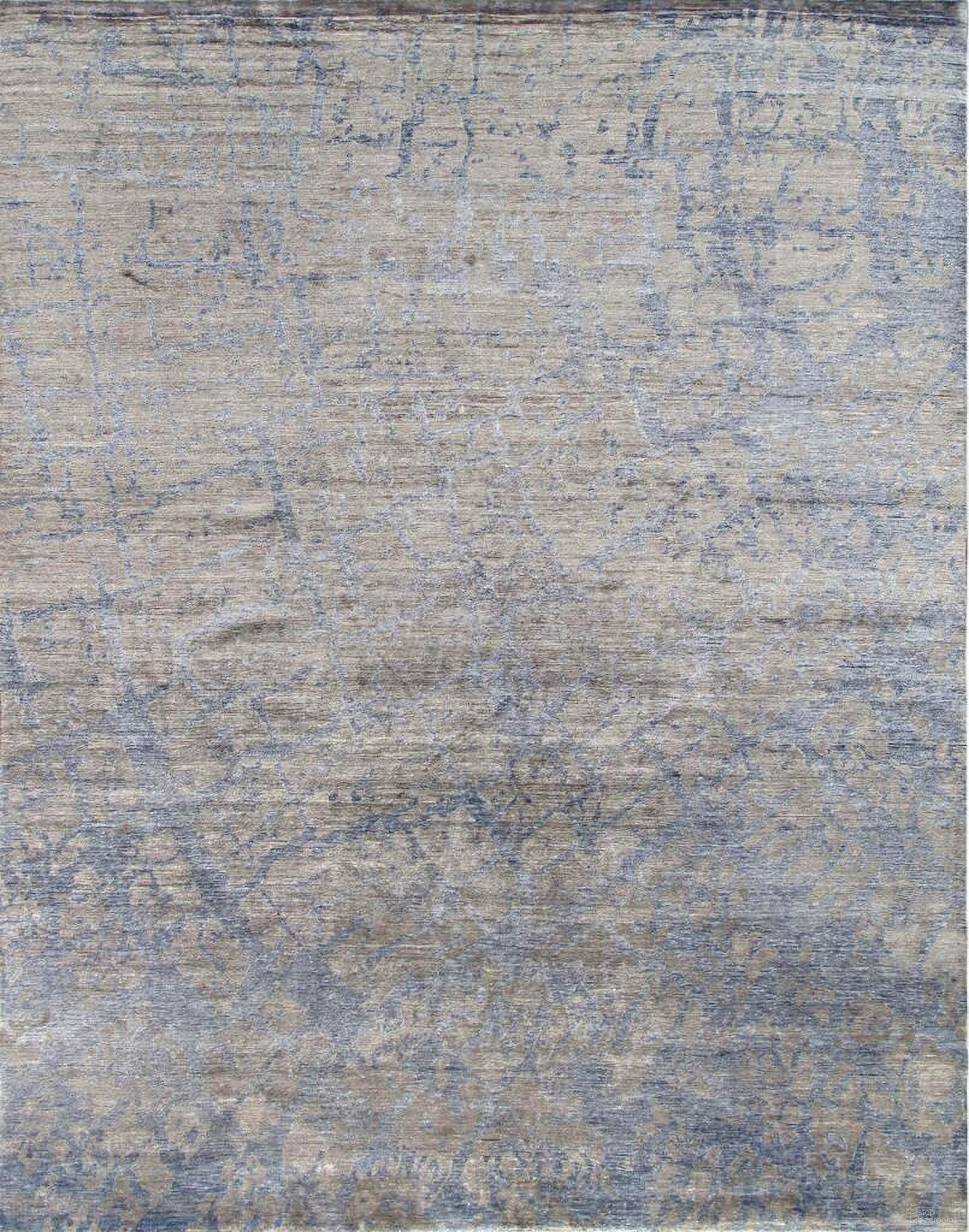 Modern Collection Hand-Knotted Silk Area Rug- 9' 1" x 11' 10" In Grey and Blue