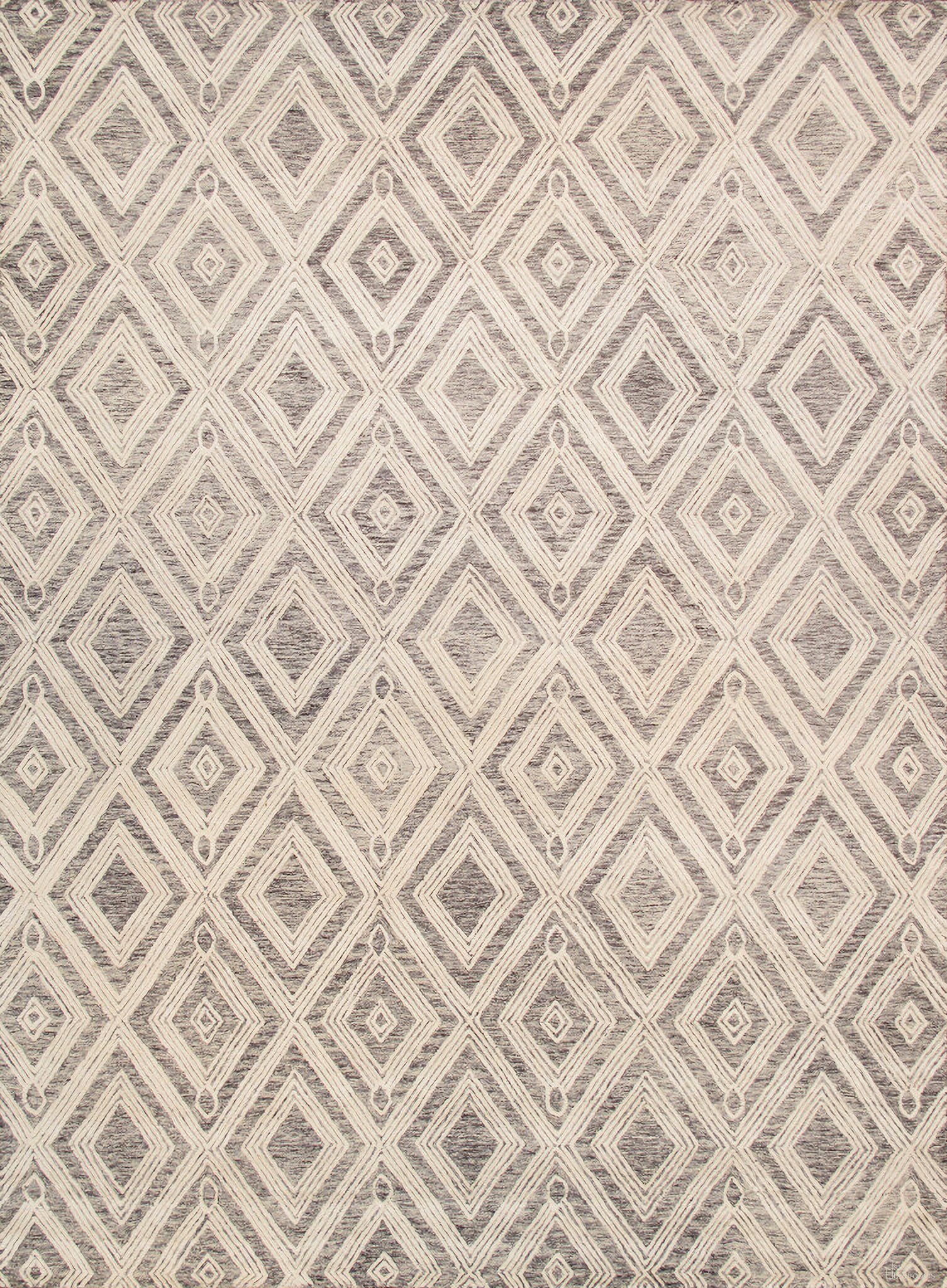 Modern Collection Hand-Tufted Bamboo Silk and Wool Area Rug, 12' x 15' In Ivory and Silver