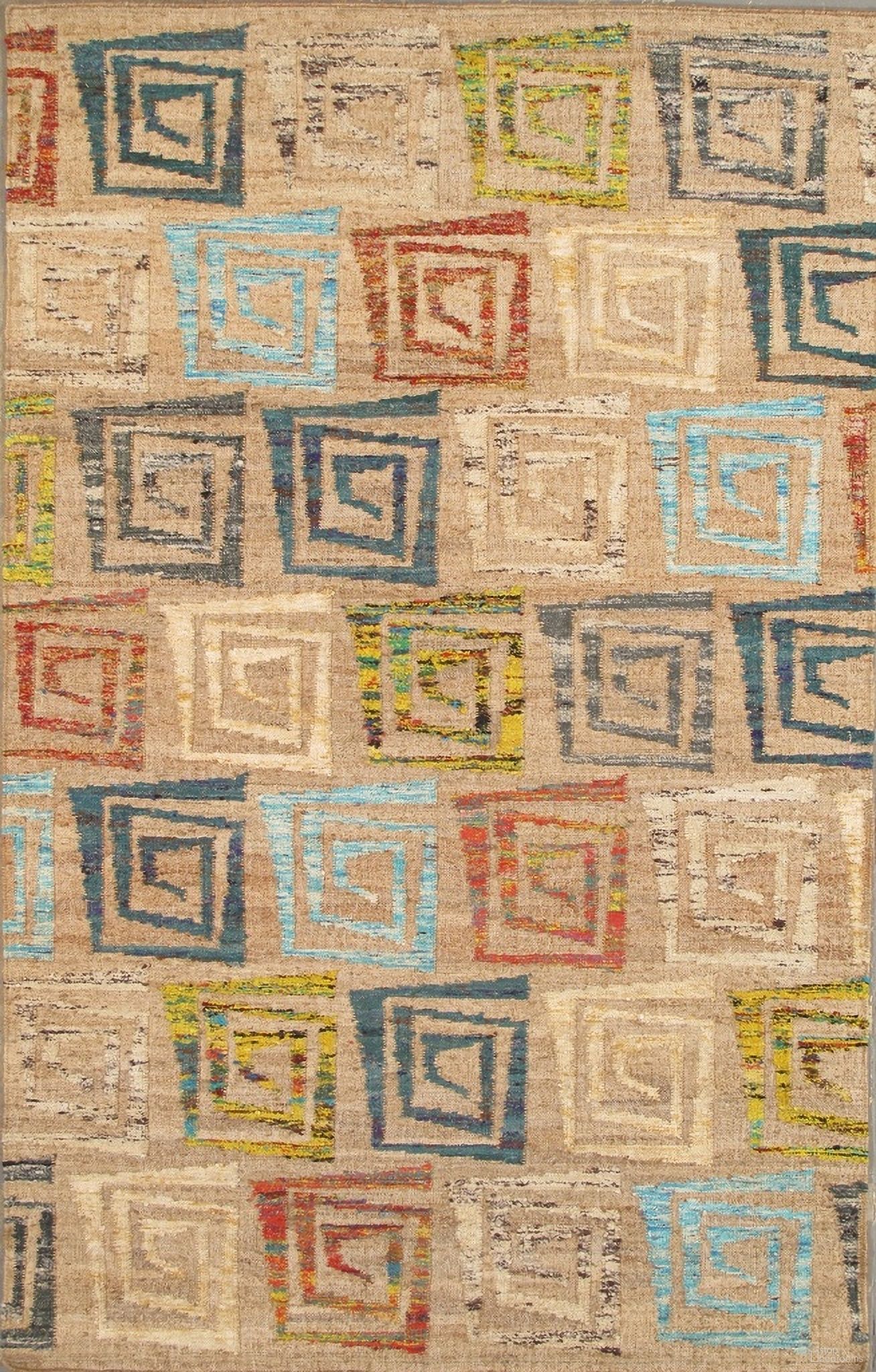 Modern Collection Hand-Woven Hemp Area Rug In Camel and Multi