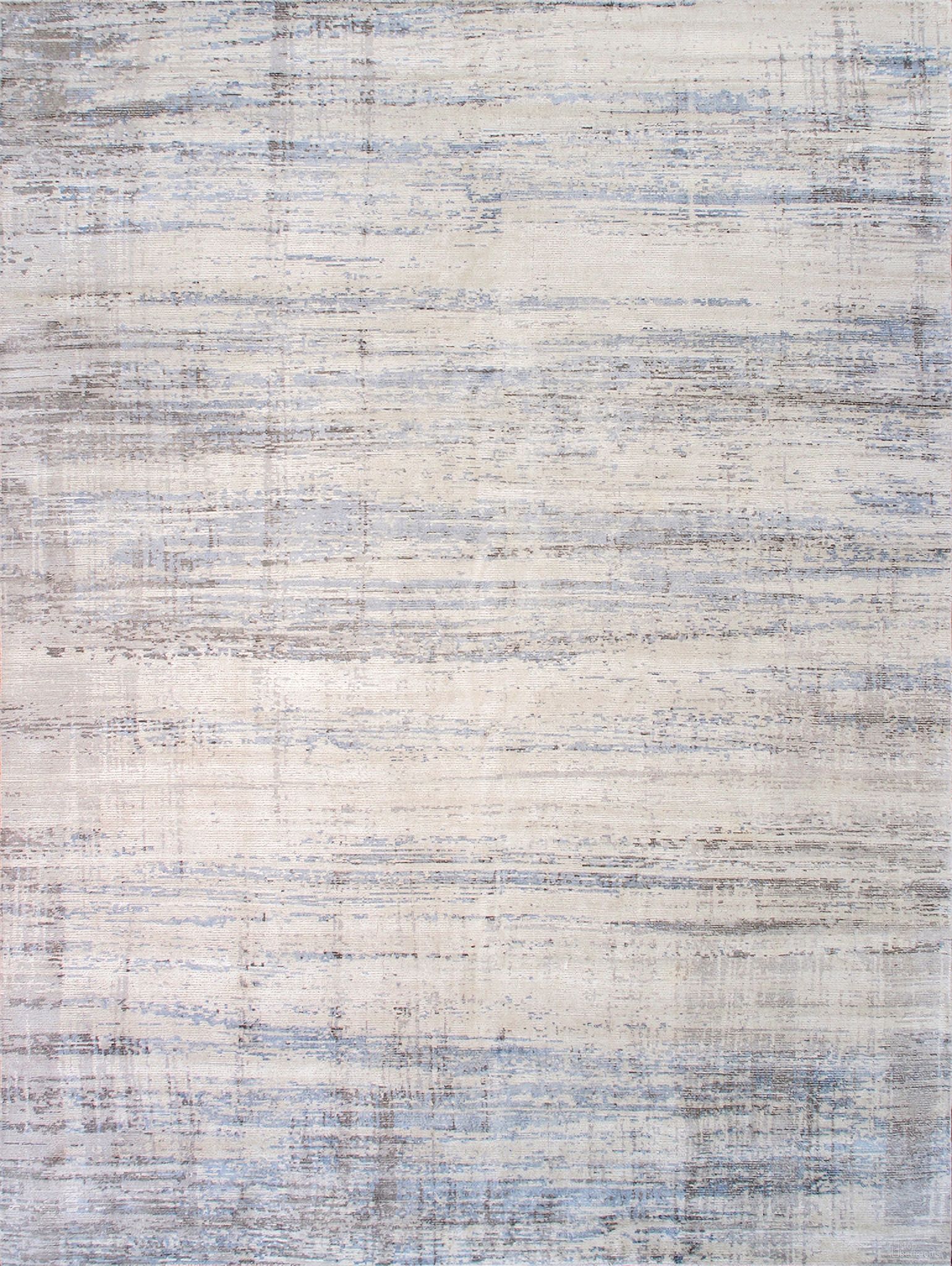 Modern Collection Handloom Bsilk and Wool Area Rug-10' x 14' In Silver and Blue