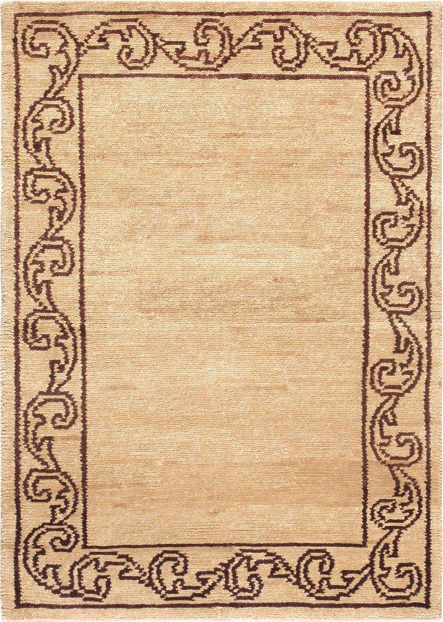 Modern Colletion Hand-Knotted Lamb's Wool Area Rug- 4' x 5'10" In Beige