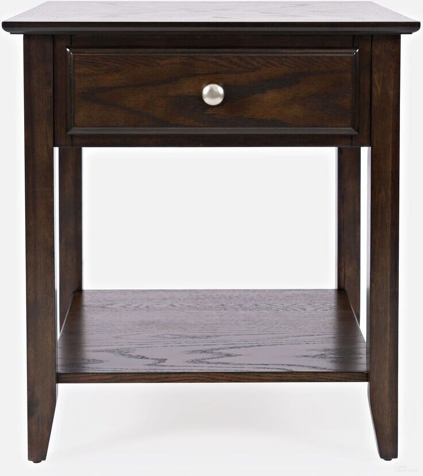 The appearance of Modern End Table with Drawer and Shelf In Espresso Brown designed by Jofran in the transitional interior design. This espresso brown piece of furniture was selected by 1StopBedrooms from Modern Espresso Collection to add a touch of cosiness and style into your home. Sku: 1037-3. Material: MDF.