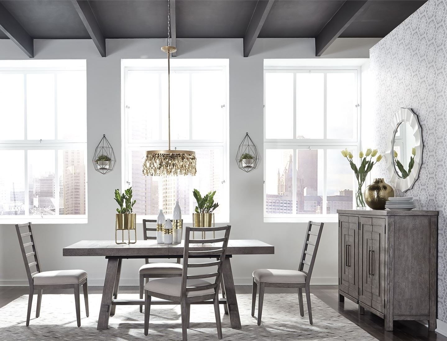 Modern Farmhouse Distressed Dusty Charcoal Extendable Trestle Dining ...