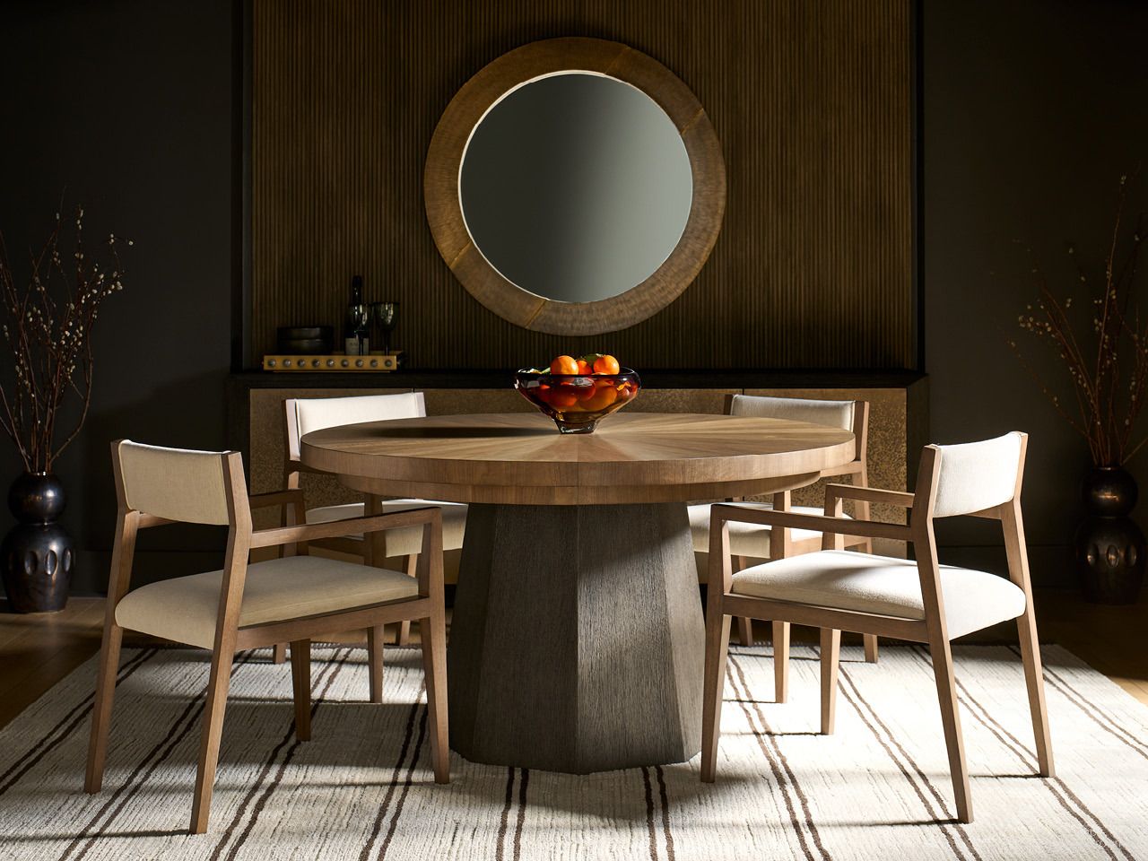 Modern Haze Round Dining Room Set In Brown