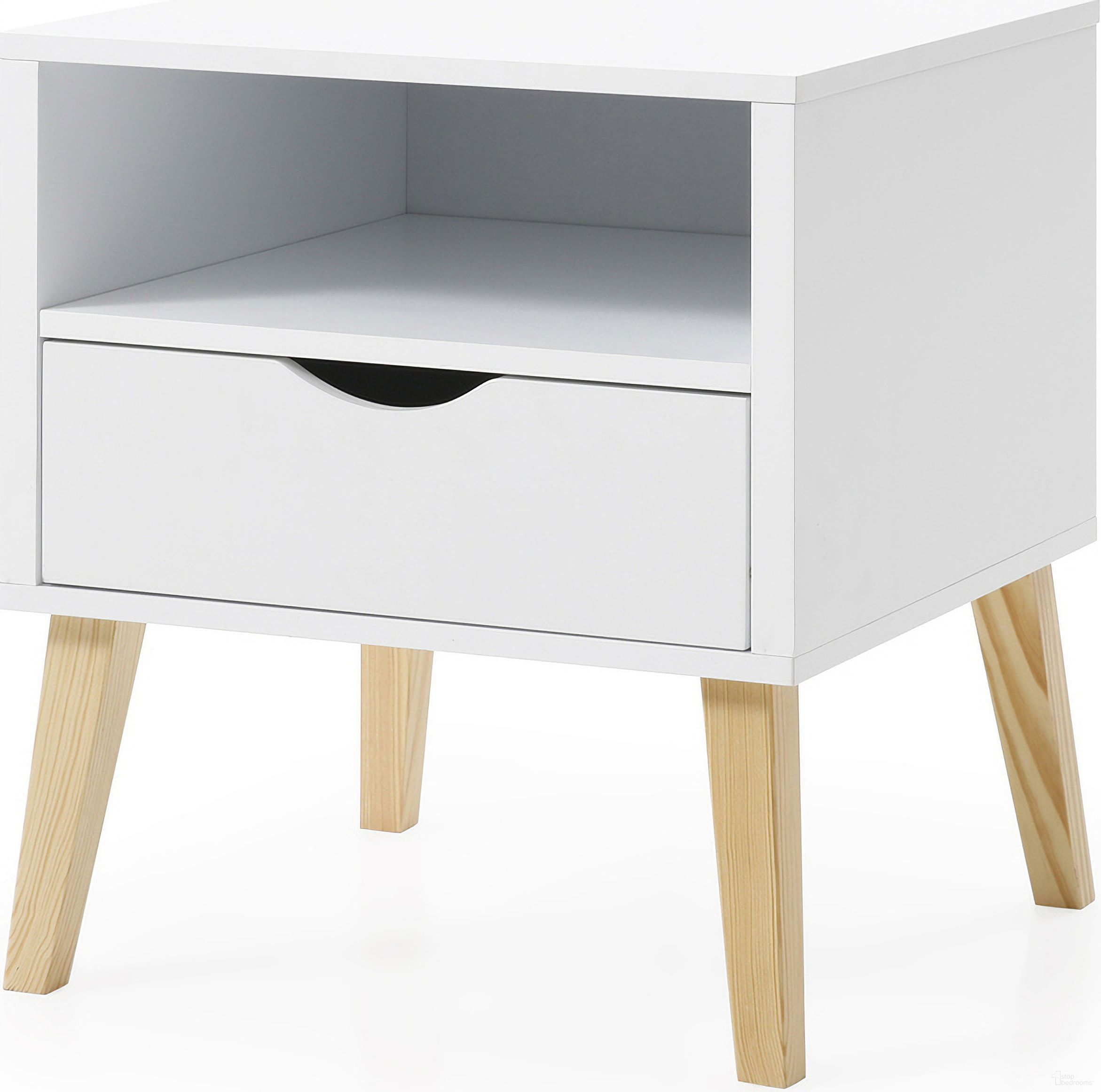 The appearance of Modern Jeff End Table In White designed by AC Pacific in the transitional interior design. This white piece of furniture  was selected by 1StopBedrooms from  to add a touch of cosiness and style into your home. Sku: JEFF-END TABLE. Material: Wood.