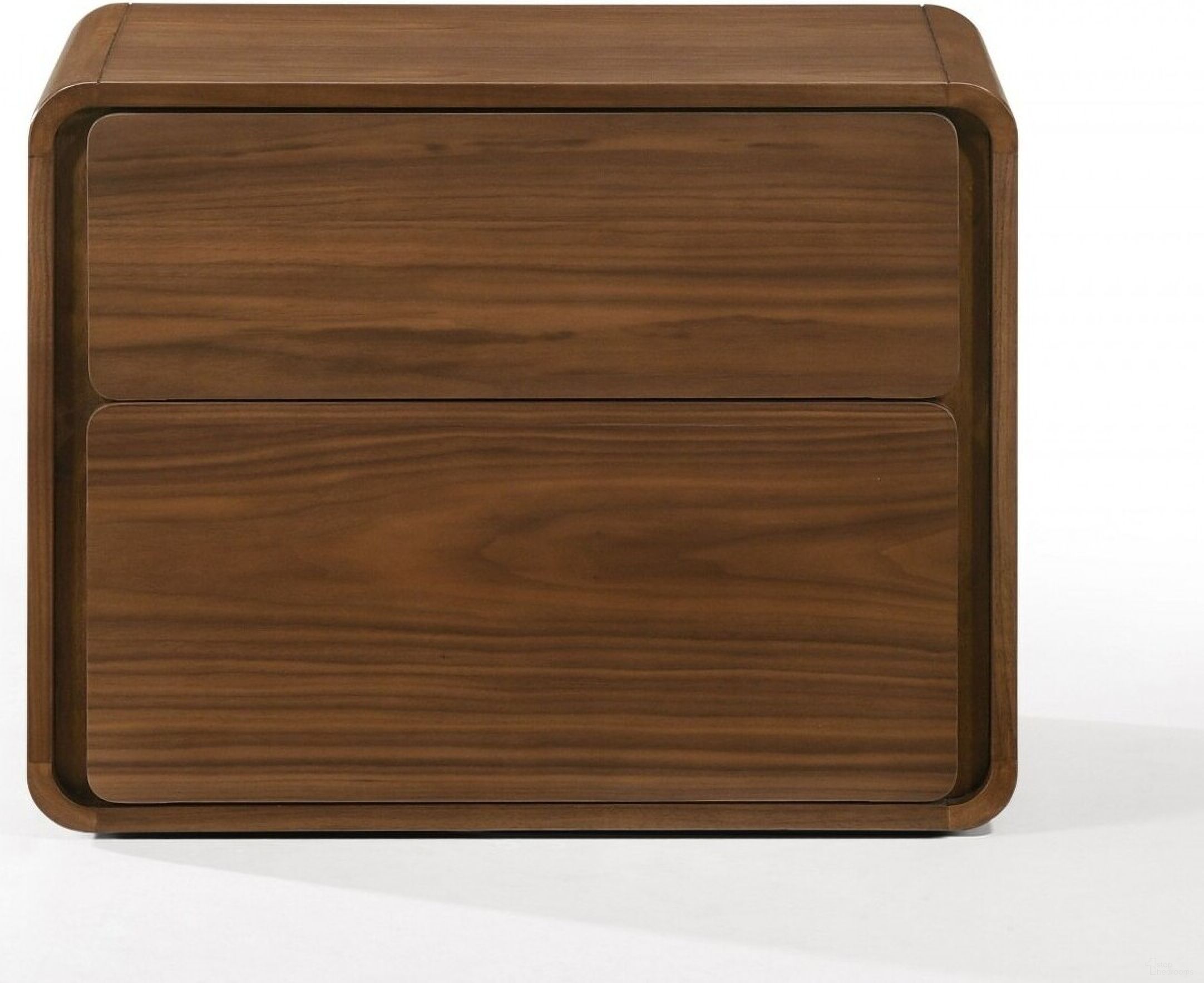 The appearance of Modern Nightstand with Two Drawers In Walnut Brown designed by Homeroots in the modern / contemporary interior design. This walnut brown piece of furniture  was selected by 1StopBedrooms from  to add a touch of cosiness and style into your home. Sku: 473028. Material: Wood.