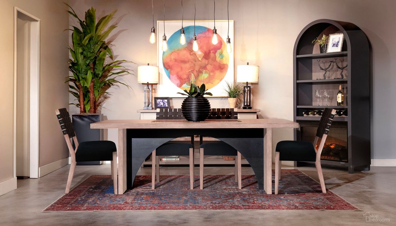 The appearance of Modern Rectangular Arch Dining Room Set In Desert Plain designed by Sunny Designs in the modern / contemporary interior design. This desert plain piece of furniture  was selected by 1StopBedrooms from Modern Collection to add a touch of cosiness and style into your home. Sku: 1206DP;1530DP. Table Top Shape: Rectangular. Material: Mahogany. Size: 40" x 84".