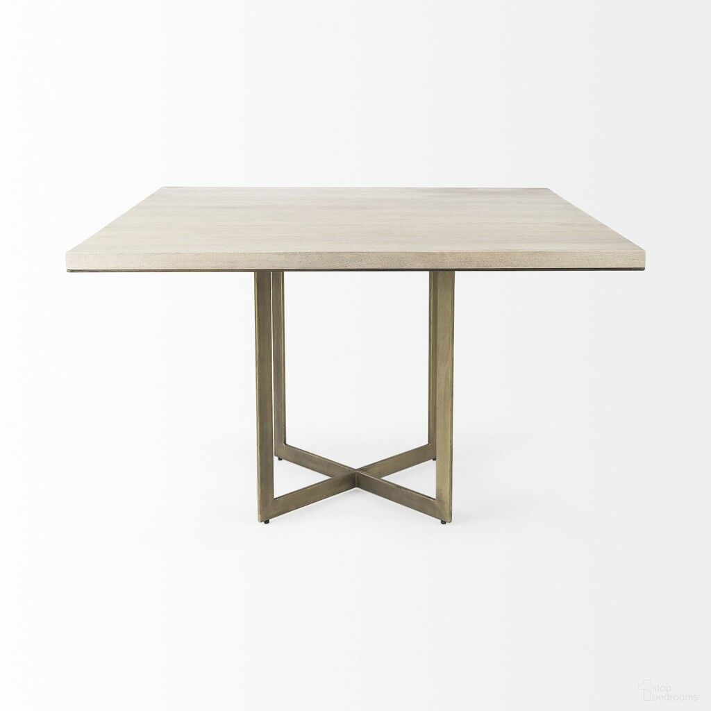 The appearance of Modern Square Wood and Gold Dining Table designed by Homeroots in the modern / contemporary interior design. This natural piece of furniture  was selected by 1StopBedrooms from  to add a touch of cosiness and style into your home. Sku: 397606. Table Base Style: Pedestal. Table Top Shape: Square. Material: Wood. Size: 48" x 48".