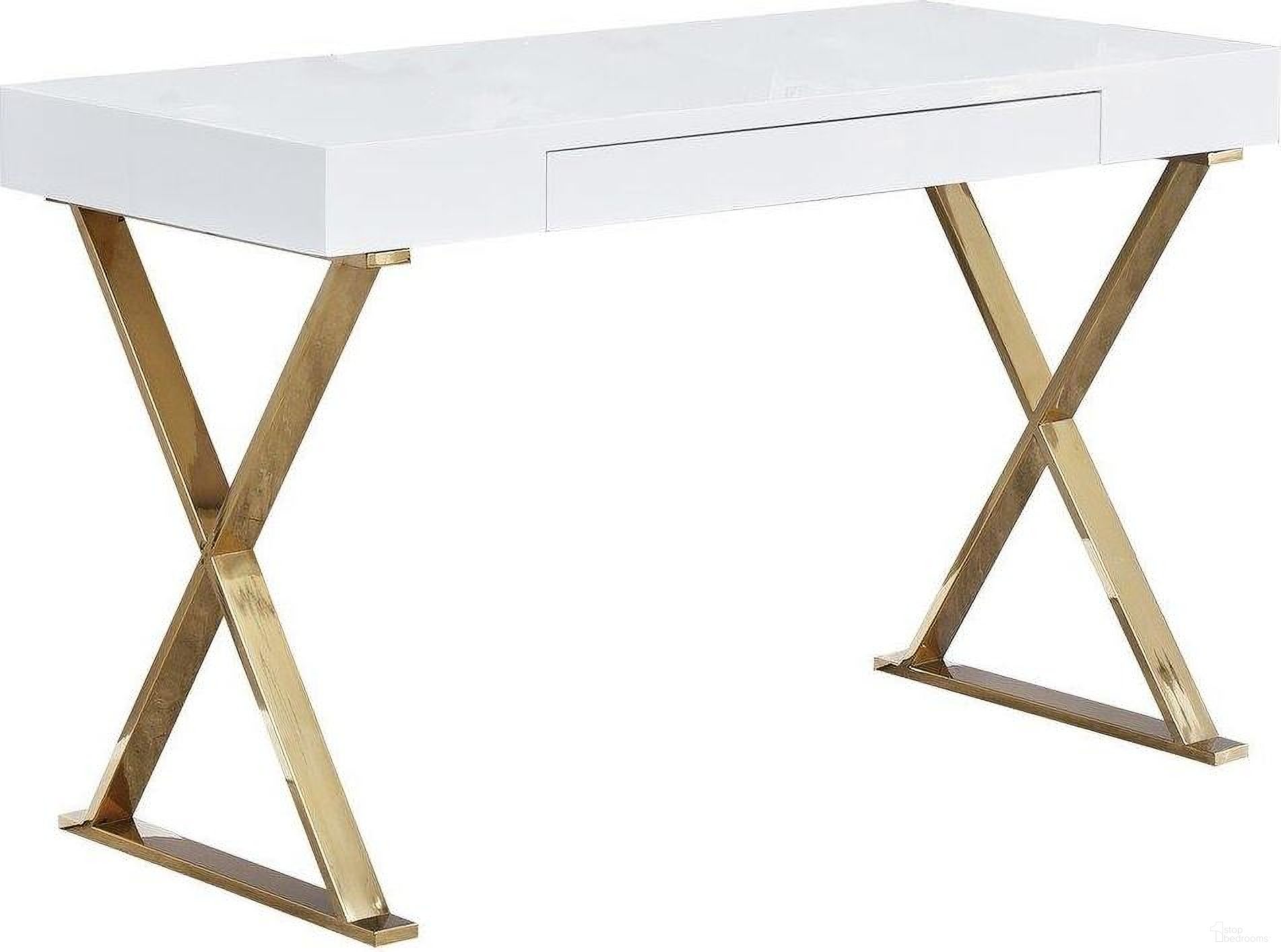 The appearance of Modern Stainless Steel Frame Computer Desk In Gold High Gloss designed by Best Master Furniture in the modern / contemporary interior design. This gold piece of furniture  was selected by 1StopBedrooms from Bmodern Collection to add a touch of cosiness and style into your home. Sku: BA11G. Material: Metal.