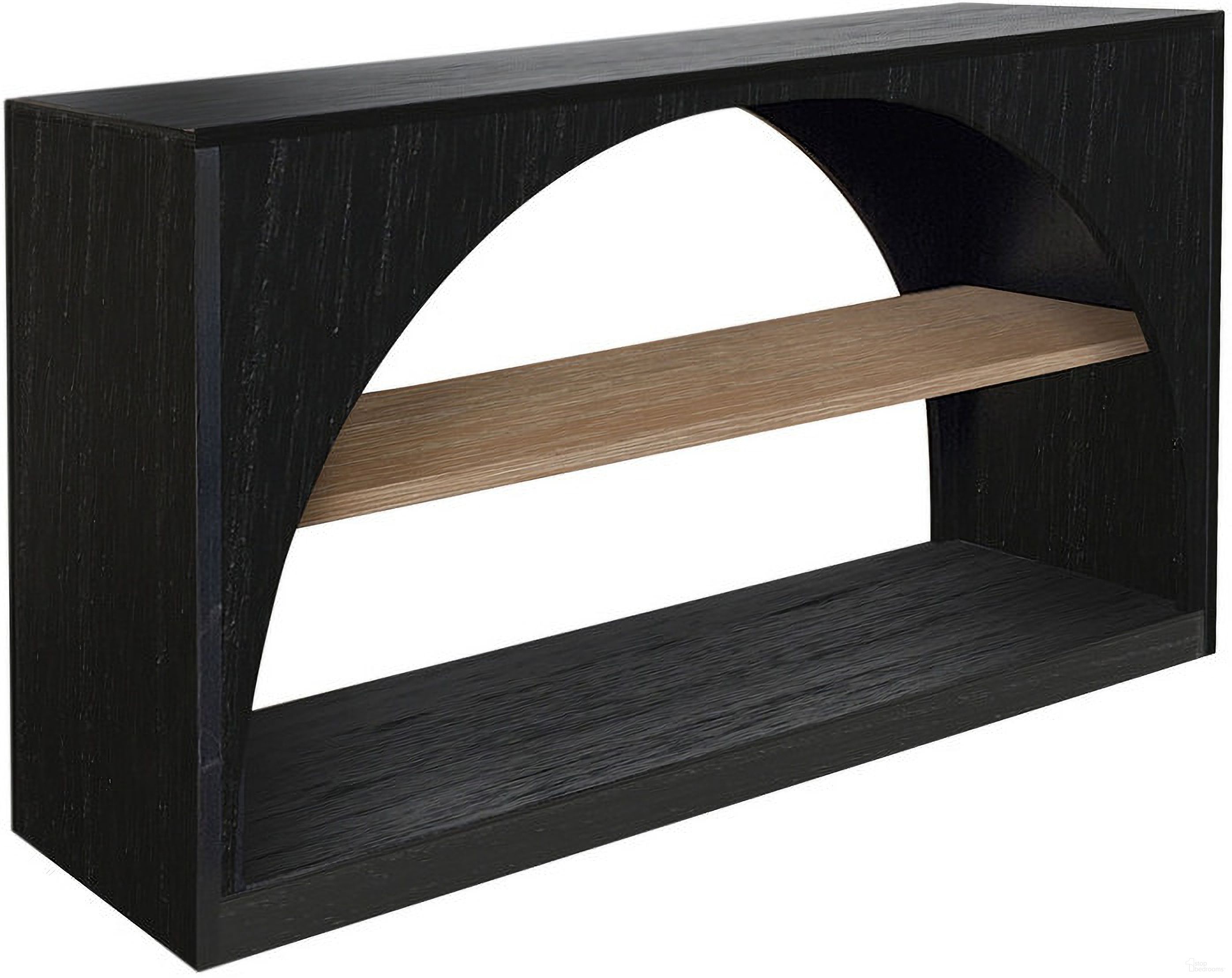 The appearance of Modern Wood Sofa Table with Arched Open Shelf Design In Umbra and Oak Grove designed by Sunny Designs in the modern / contemporary interior design. This umbra and oak grove piece of furniture was selected by 1StopBedrooms from Modern Collection to add a touch of cosiness and style into your home. Sku: 3198UO-S. Material: Solid Wood.