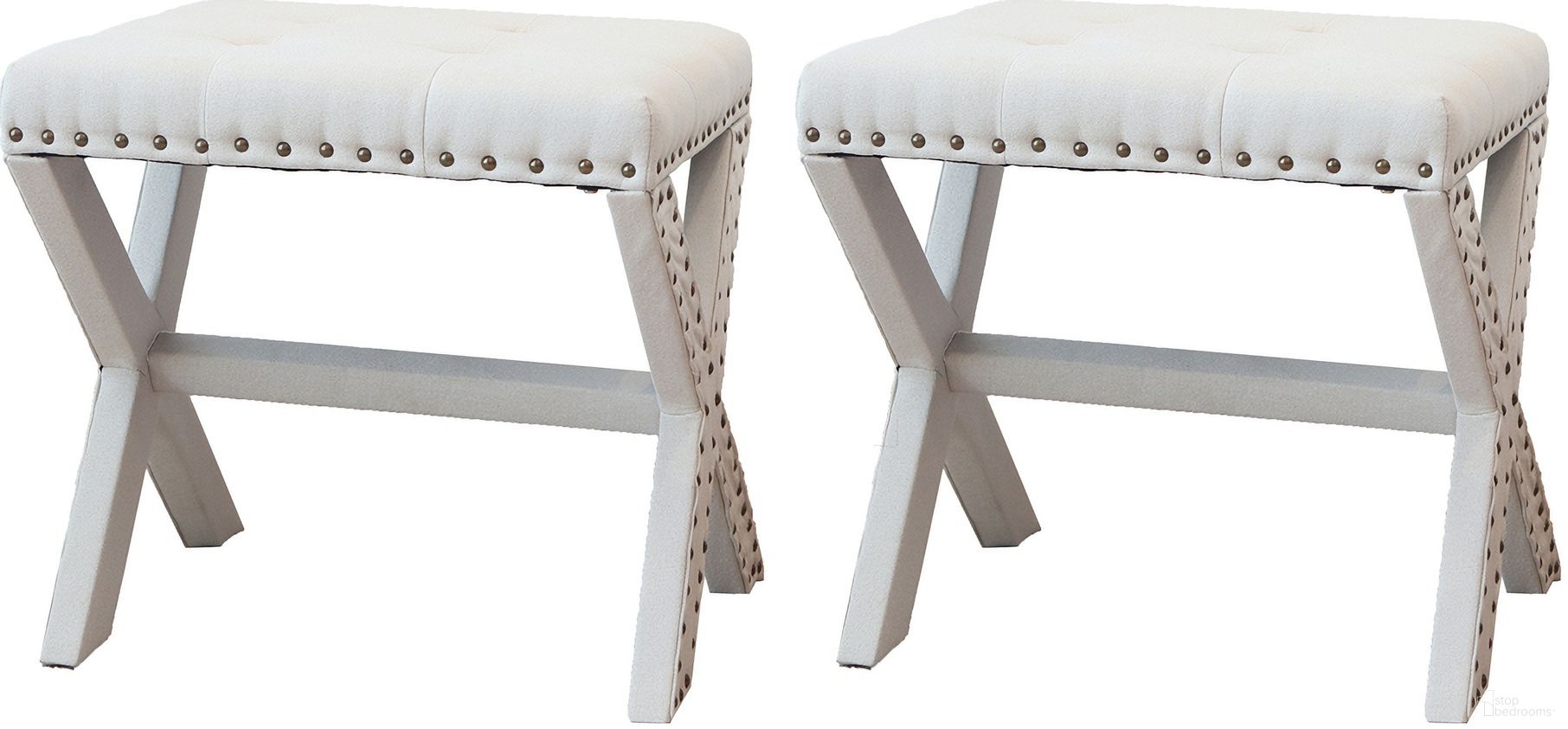 Modern X-Base Vanity Stool Ottoman Set of 2 In Beige