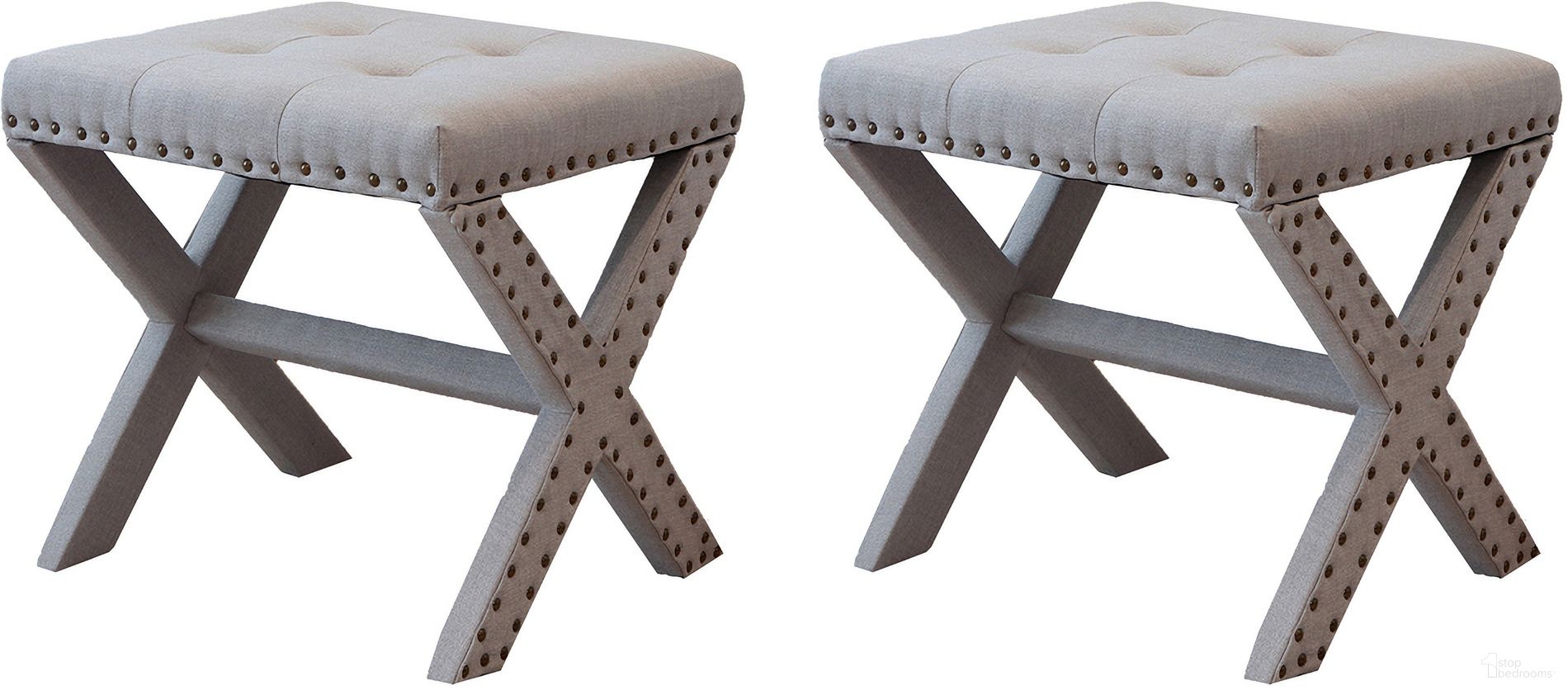 Modern X-Base Vanity Stool Ottoman Set of 2 In Light Grey
