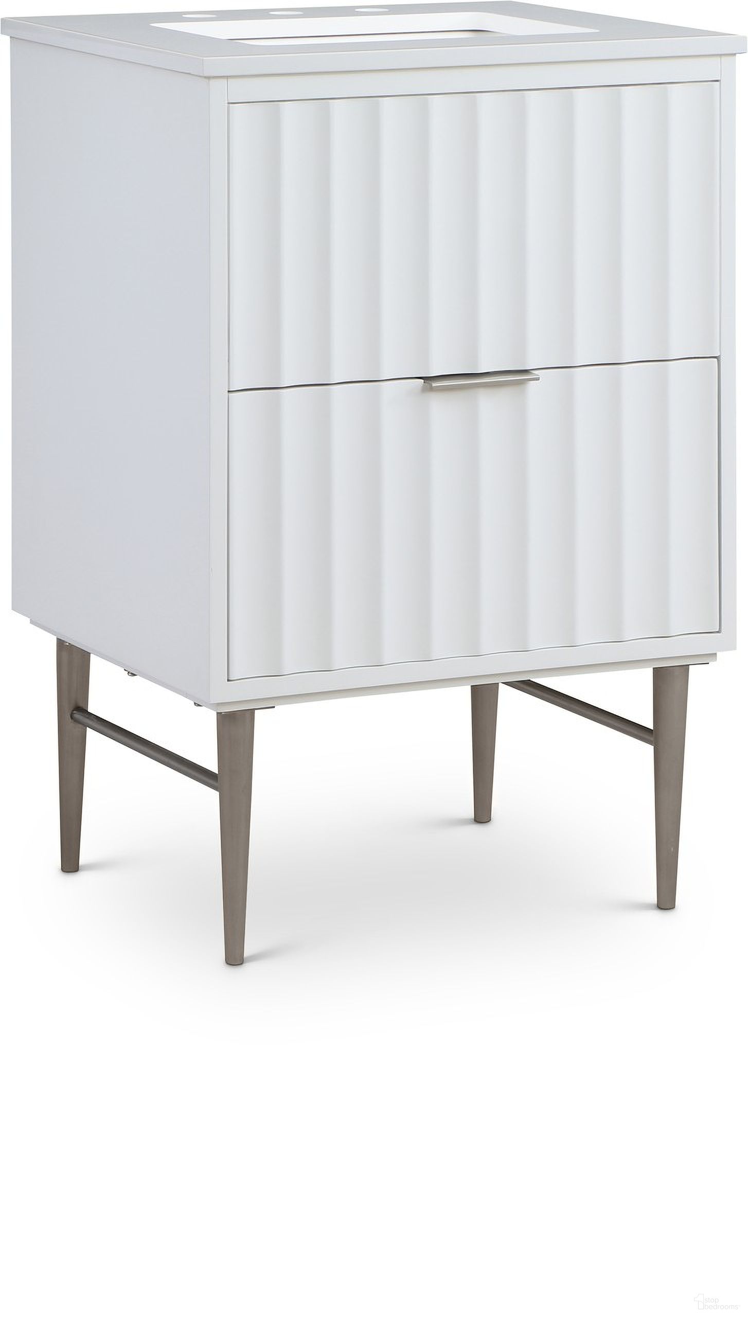 The appearance of 24-Inch Modernist Bathroom Vanity In White/Brushed Chrome designed by Meridian in the modern / contemporary interior design. This white piece of furniture was selected by 1StopBedrooms from Modernist Collection to add a touch of cosiness and style into your home. Sku: 402White-24. Material: MDF.