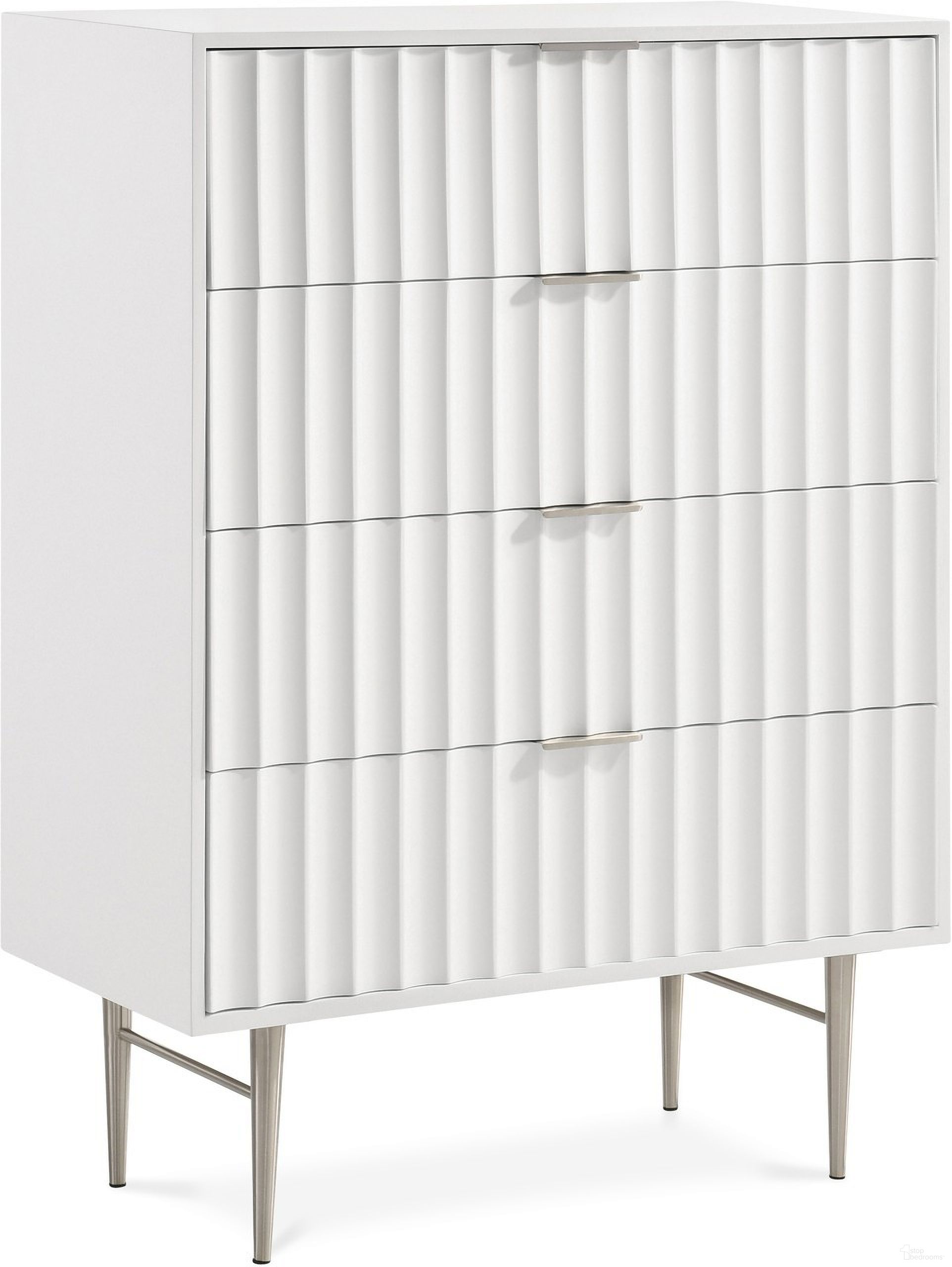 The appearance of Modernist Gloss Chest In White/Brushed Chrome designed by Meridian in the modern / contemporary interior design. This white piece of furniture was selected by 1StopBedrooms from Modernist Collection to add a touch of cosiness and style into your home. Sku: 802White-CH. Material: Wood.