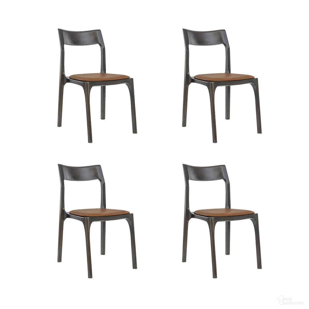 Moderno Vegan Leather Wood Dining Chair Set of 2 In Saddle
