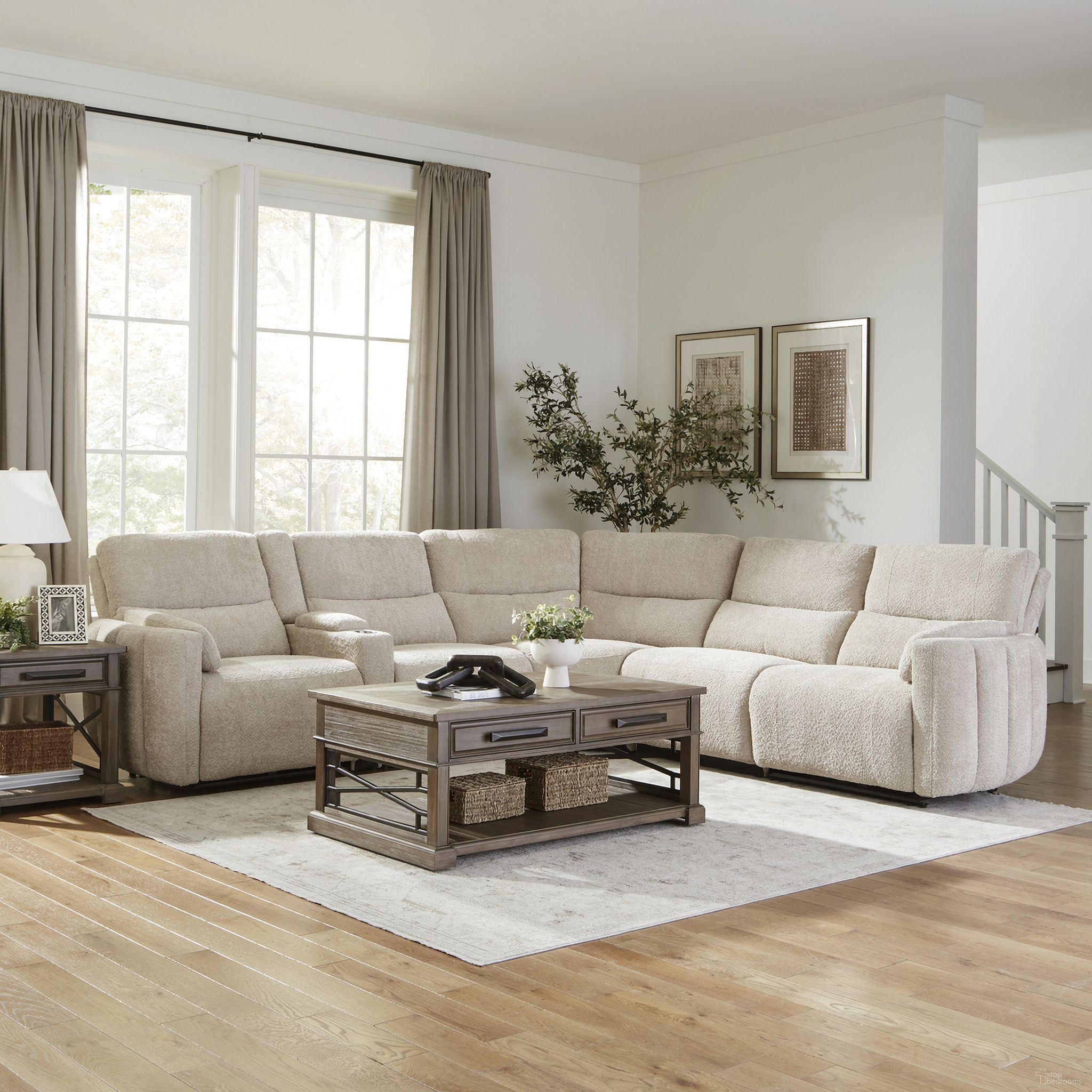 Modesto 6 Piece Modular Power Reclining Sectional with Power Adjustable Headrests In Buttercream