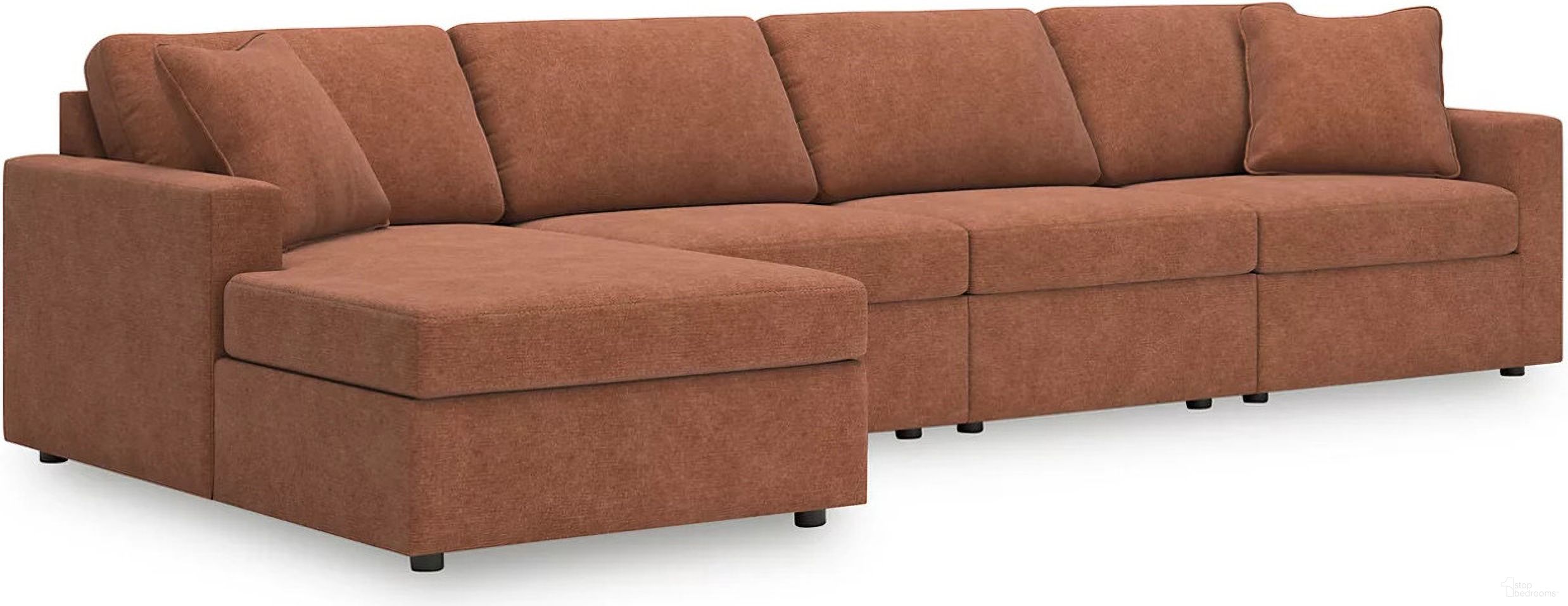 The appearance of Modmax 4-Piece LAF Sectional with Chaise In Spice designed by Signature Design by Ashley in the modern / contemporary interior design. This spice piece of furniture was selected by 1StopBedrooms from Modmax Collection to add a touch of cosiness and style into your home. Sku: 9210216;9210246;9210246;9210265. Material: Polyester. Layout: L-Shape. Orientation: LAF.