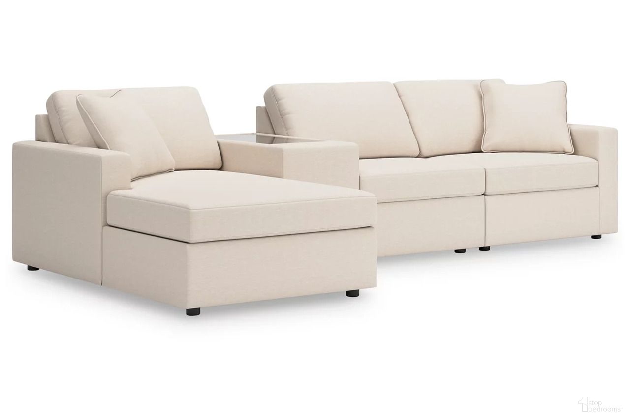 The appearance of Modmax 4-Piece LAF Sectional with Storage Console In Oyster designed by Signature Design by Ashley in the modern / contemporary interior design. This oyster piece of furniture was selected by 1StopBedrooms from Modmax Collection to add a touch of cosiness and style into your home. Sku: 9210316;9210346;9210357;9210365. Material: Performance Fabric. Layout: L-Shape. Orientation: LAF.