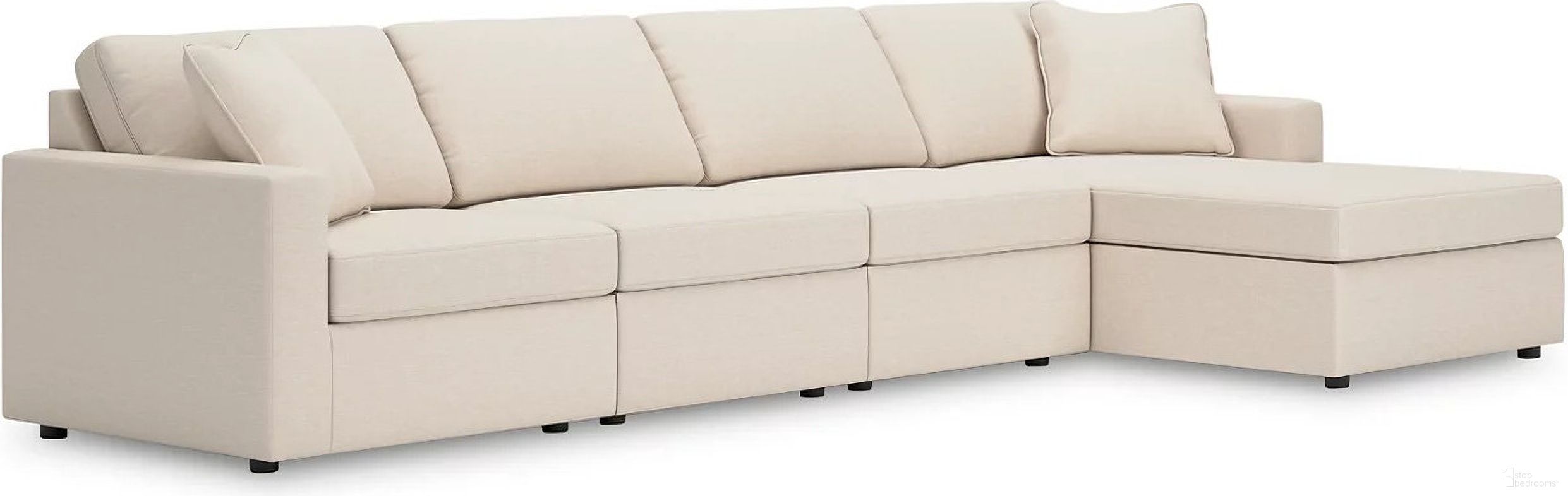 The appearance of Modmax 4-Piece RAF Sectional with Chaise In Oyster designed by Signature Design by Ashley in the modern / contemporary interior design. This oyster piece of furniture  was selected by 1StopBedrooms from Modmax Collection to add a touch of cosiness and style into your home. Sku: 9210364;9210346;9210346;9210317. Material: Performance Fabric. Layout: L-Shape. Orientation: RAF.