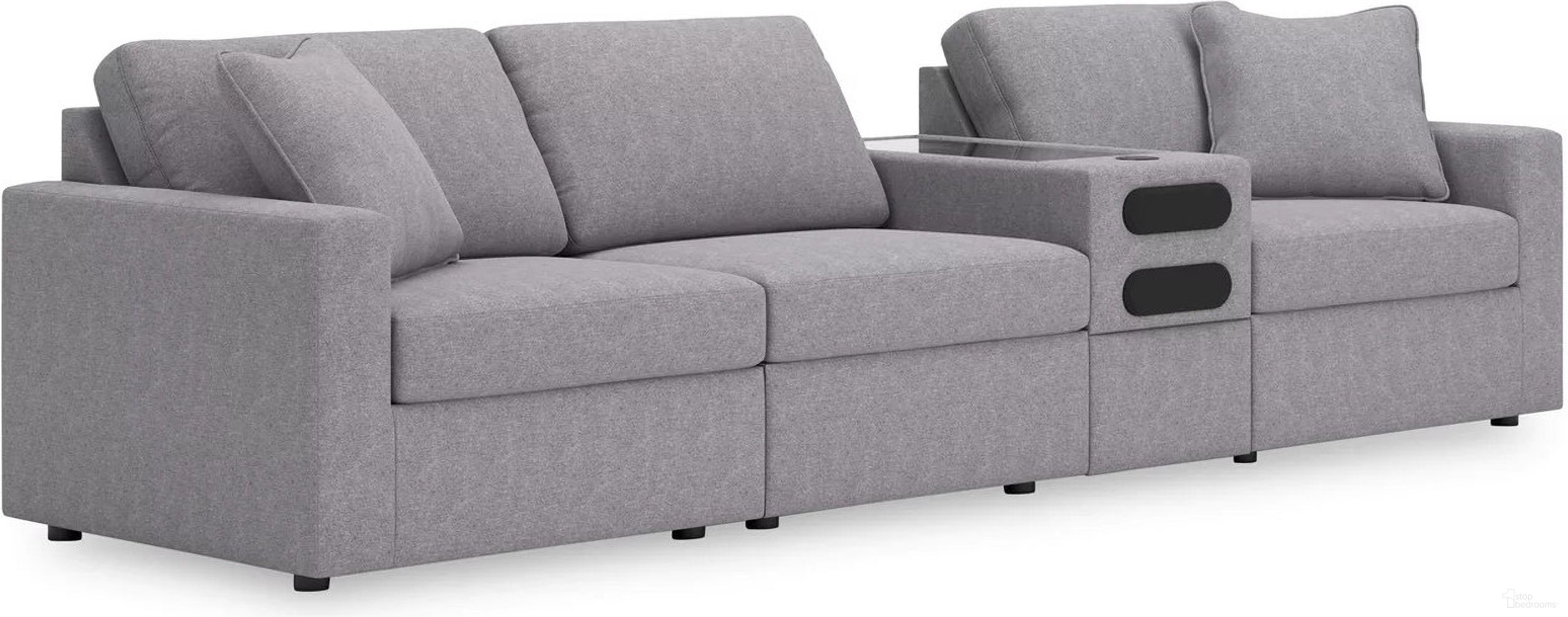 The appearance of Modmax 4-Piece Sectional with Audio Console In Granite designed by Signature Design by Ashley in the modern / contemporary interior design. This granite piece of furniture was selected by 1StopBedrooms from Modmax Collection to add a touch of cosiness and style into your home. Sku: 9210464;9210446;9210427;9210465. Material: Performance Fabric. Layout: Modular.
