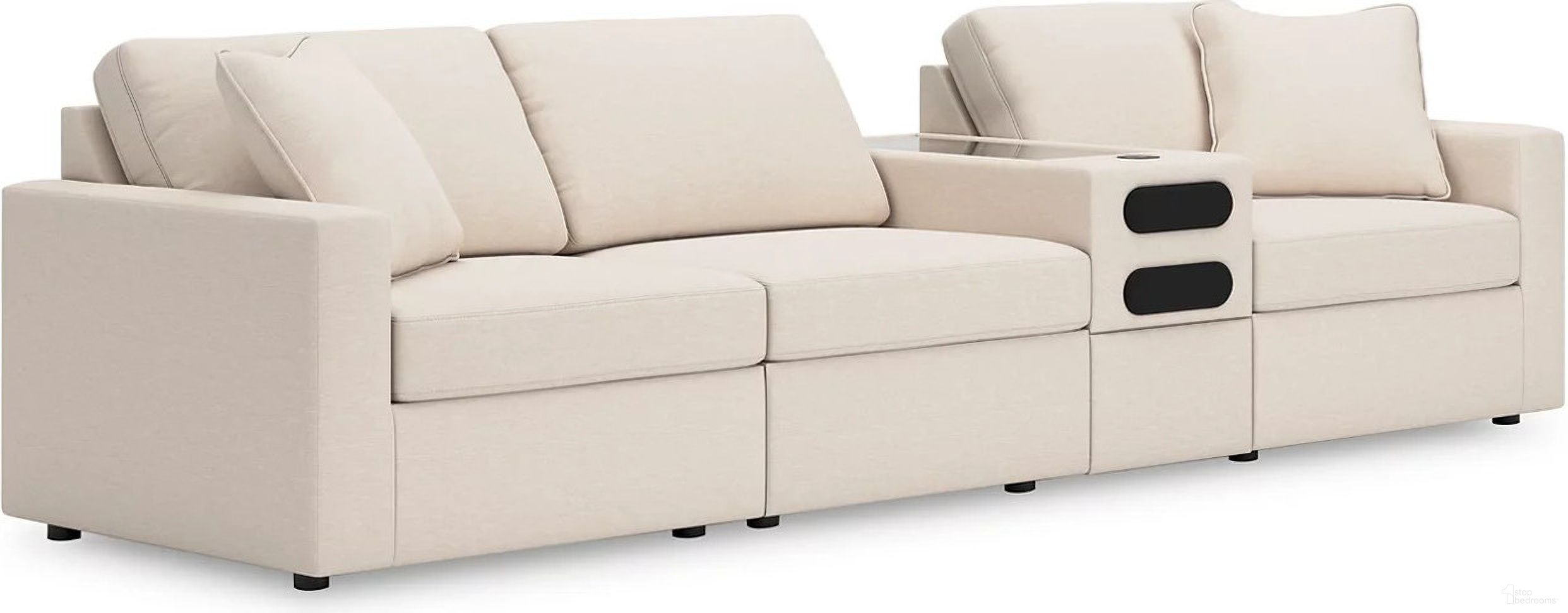 The appearance of Modmax 4-Piece Sectional with Audio Console In Oyster designed by Signature Design by Ashley in the modern / contemporary interior design. This oyster piece of furniture was selected by 1StopBedrooms from Modmax Collection to add a touch of cosiness and style into your home. Sku: 9210364;9210346;9210327;9210365. Material: Performance Fabric. Layout: Modular.