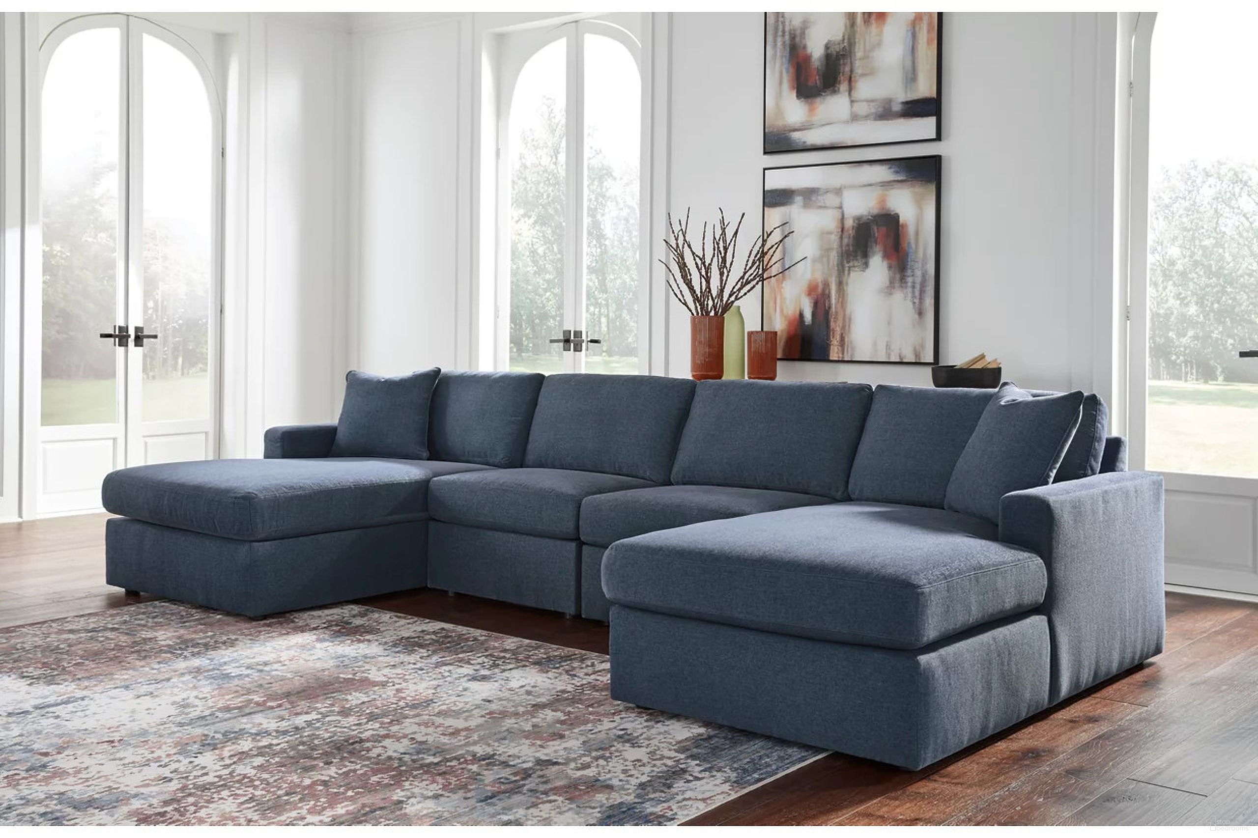 The appearance of Modmax 4-Piece Sectional With Chaise In Ink designed by Signature Design by Ashley in the modern / contemporary interior design. This ink piece of furniture  was selected by 1StopBedrooms from Modmax Collection to add a touch of cosiness and style into your home. Sku: 9212116;9212146;9212146;9212117. Material: Polyester. Layout: U-Shape.
